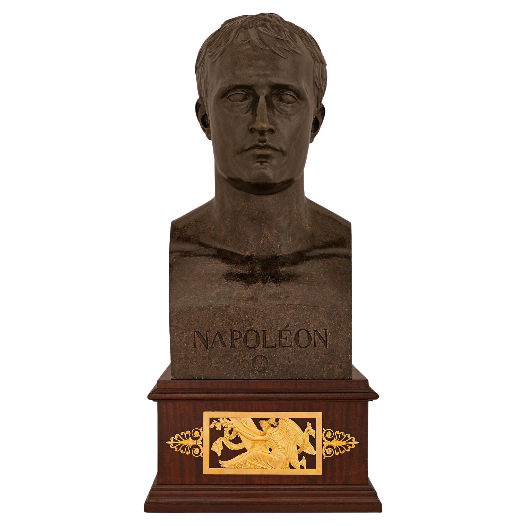 French 19th century patinated Bronze, Mahogany, and Ormolu bust of Napoleon