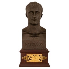 French 19th century patinated Bronze, Mahogany, and Ormolu bust of Napoleon