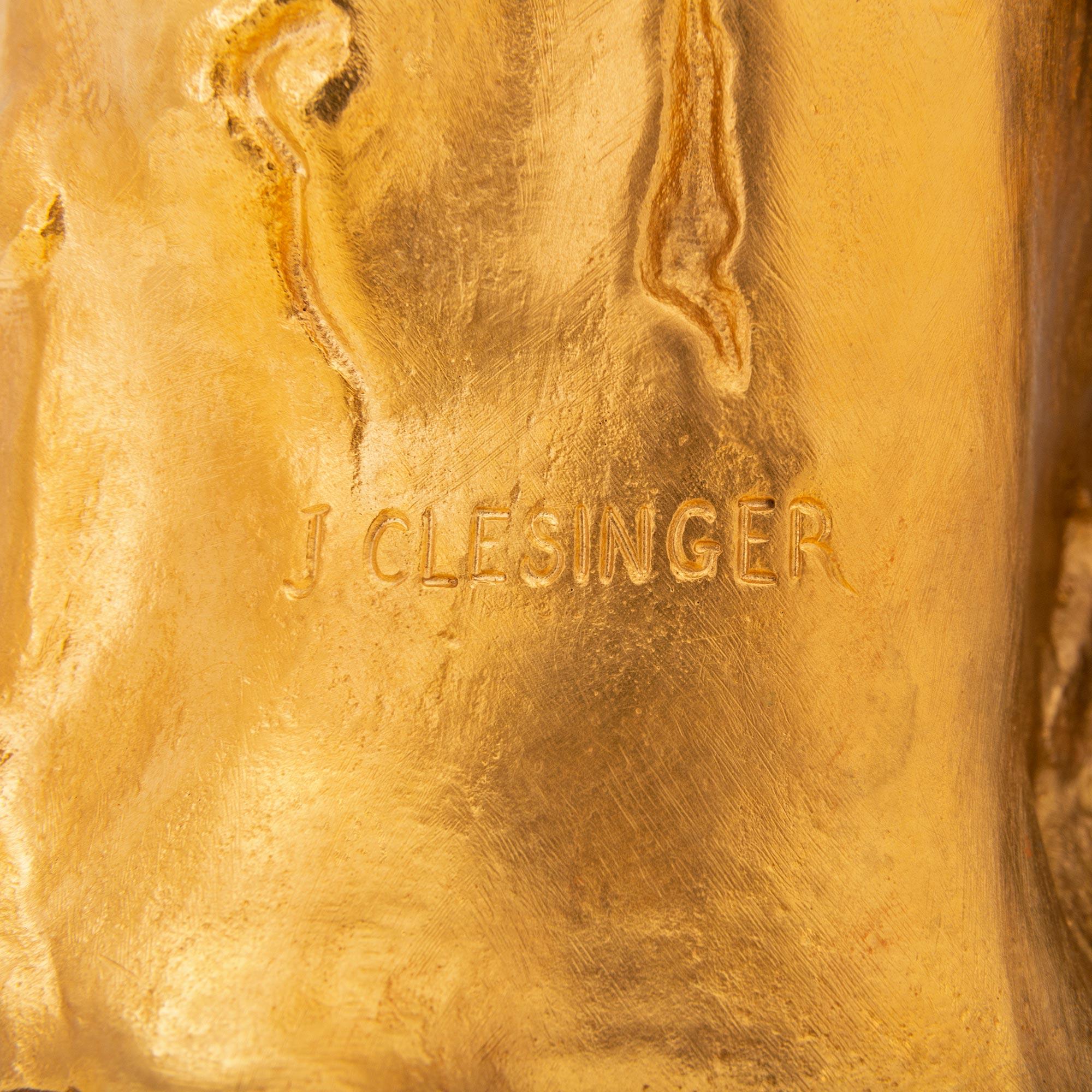 Statue française du 19ème siècle en bronze patiné, bronze doré et marbre signée Clsinger en vente 4
