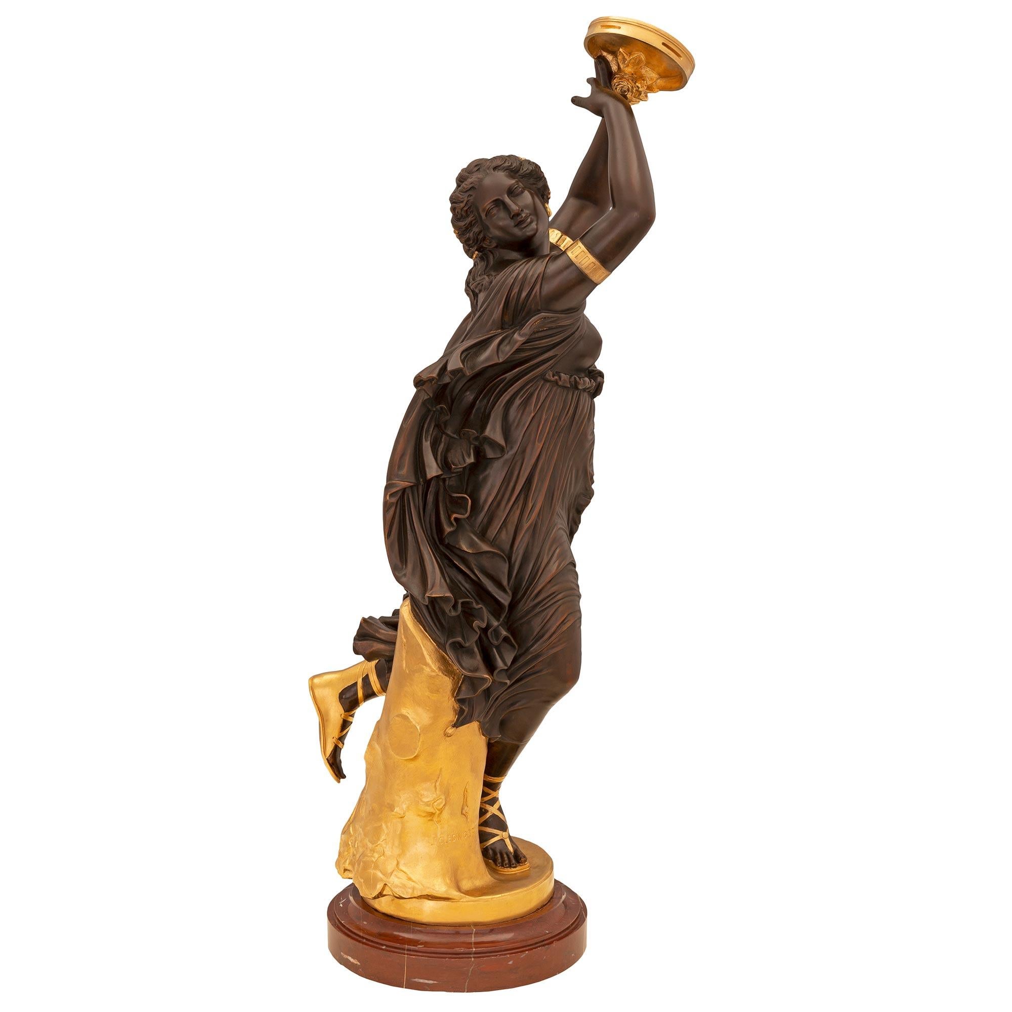 French 19th Century Patinated Bronze, Ormolu, And Marble Statue Signed Clésinger In Good Condition For Sale In West Palm Beach, FL