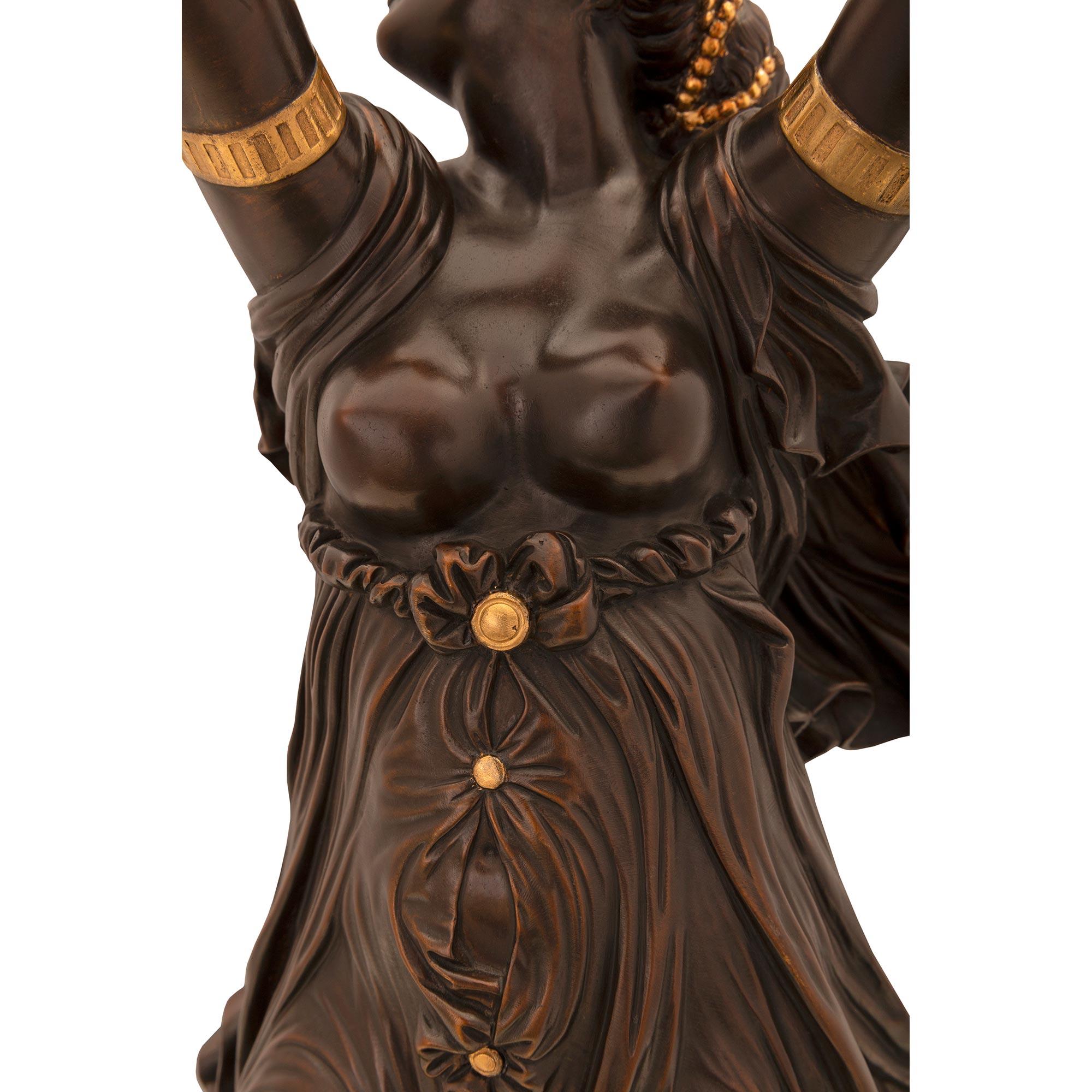 French 19th Century Patinated Bronze, Ormolu, And Marble Statue Signed Clésinger For Sale 4