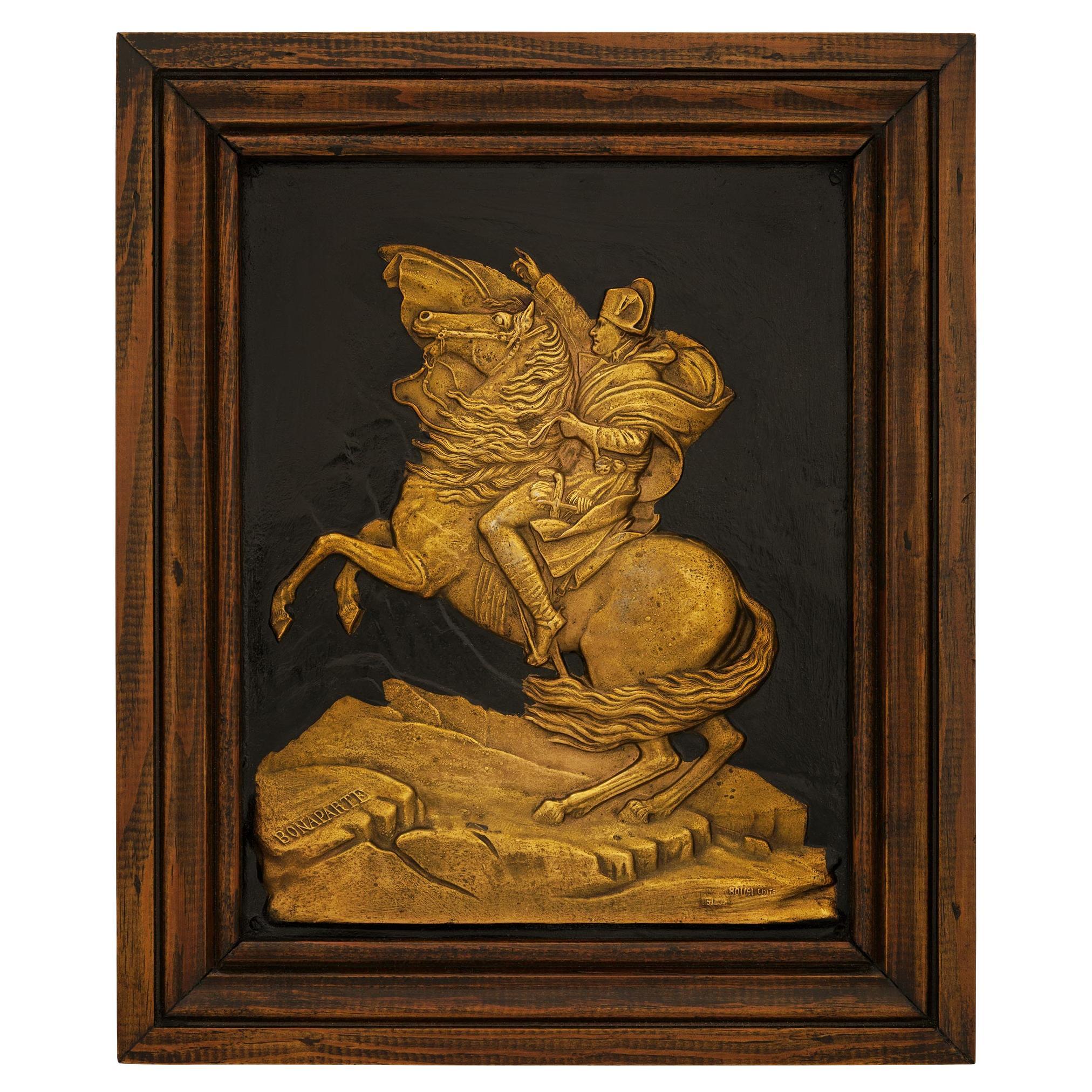 French 19th century patinated Bronze, Ormolu and Oak plaque of Napoleon