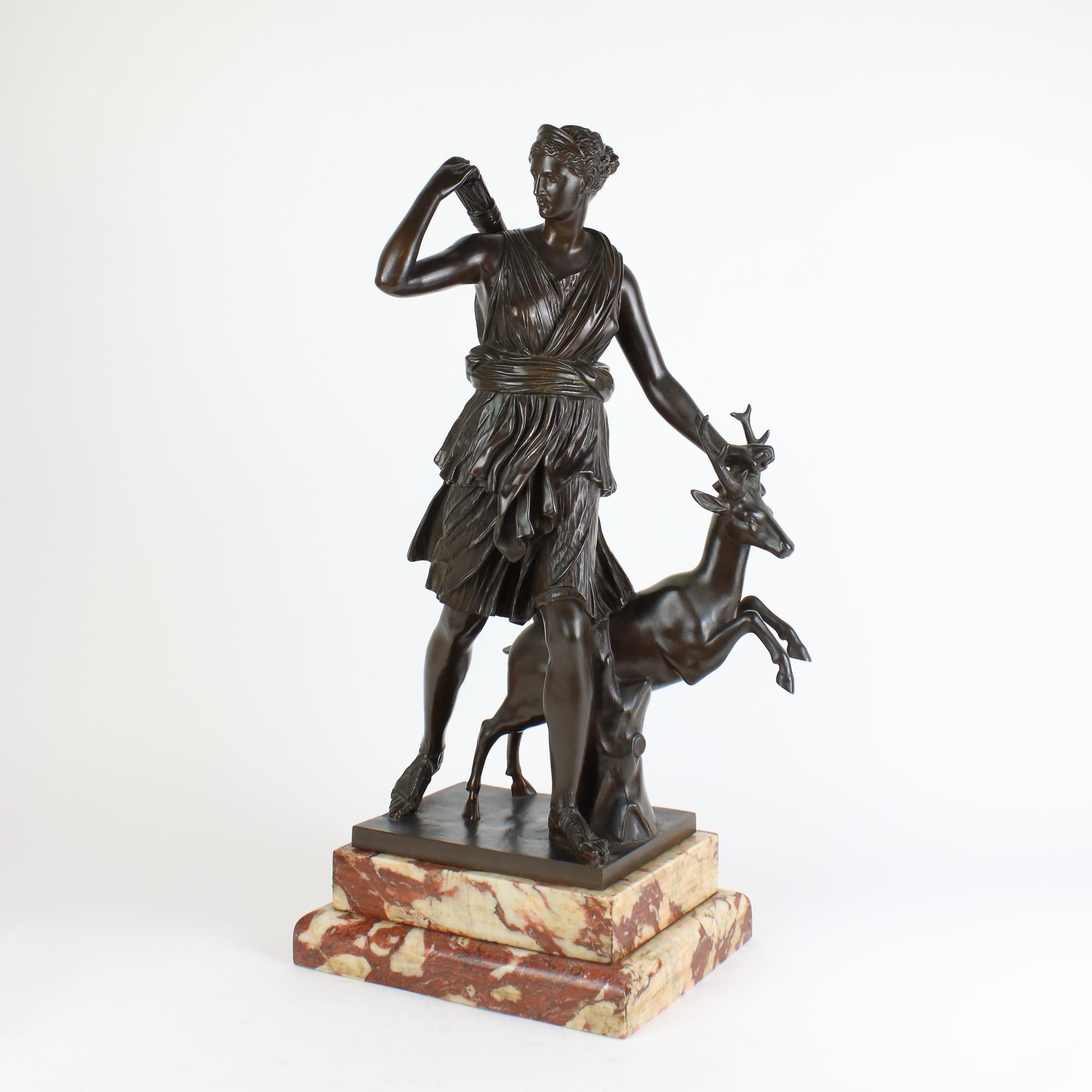 Classical Roman French 19th Century Patinated Bronze Sculpture Copy of Roman Diana of Versailles