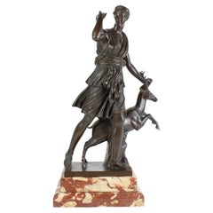 Antique French 19th Century Patinated Bronze Sculpture Copy of Roman Diana of Versailles