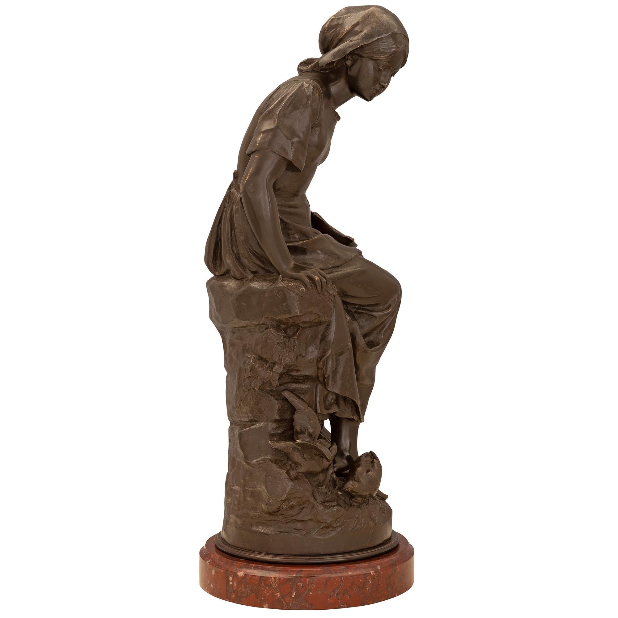 Marble French 19th Century Patinated Bronze Statue For Sale