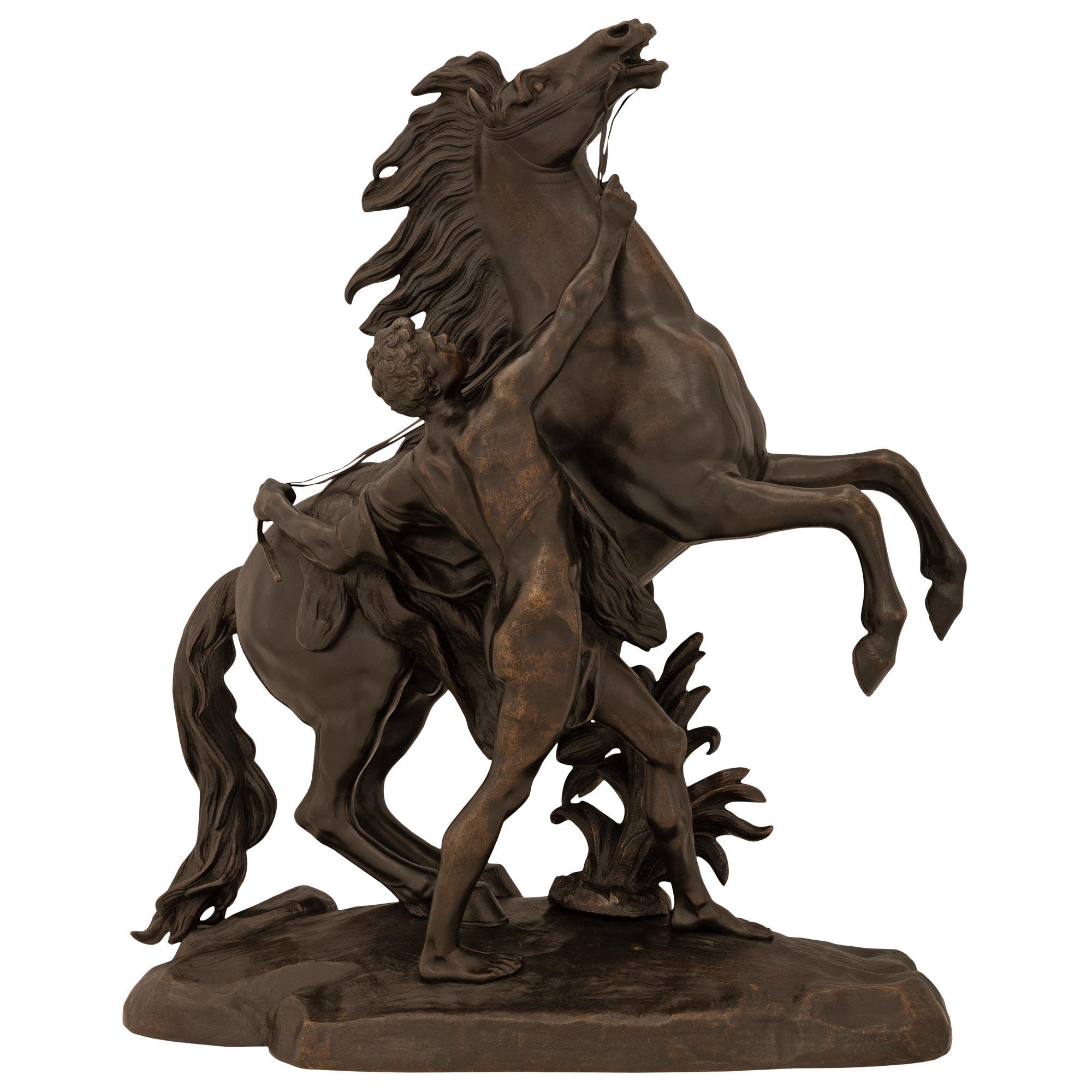French 19th Century Patinated Bronze Statue Of A Horse And Groom For Sale 7