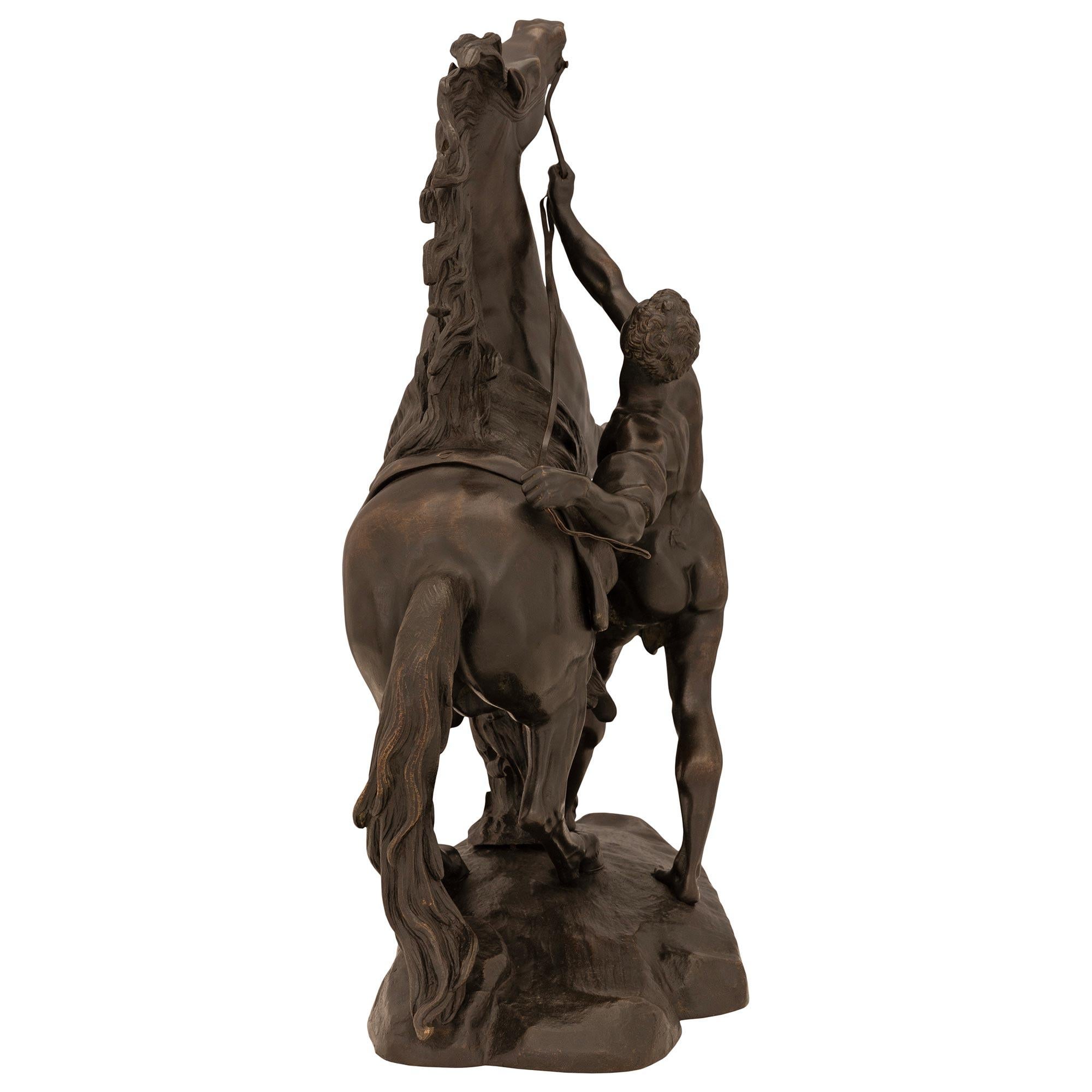 French 19th Century Patinated Bronze Statue Of A Horse And Groom For Sale 1