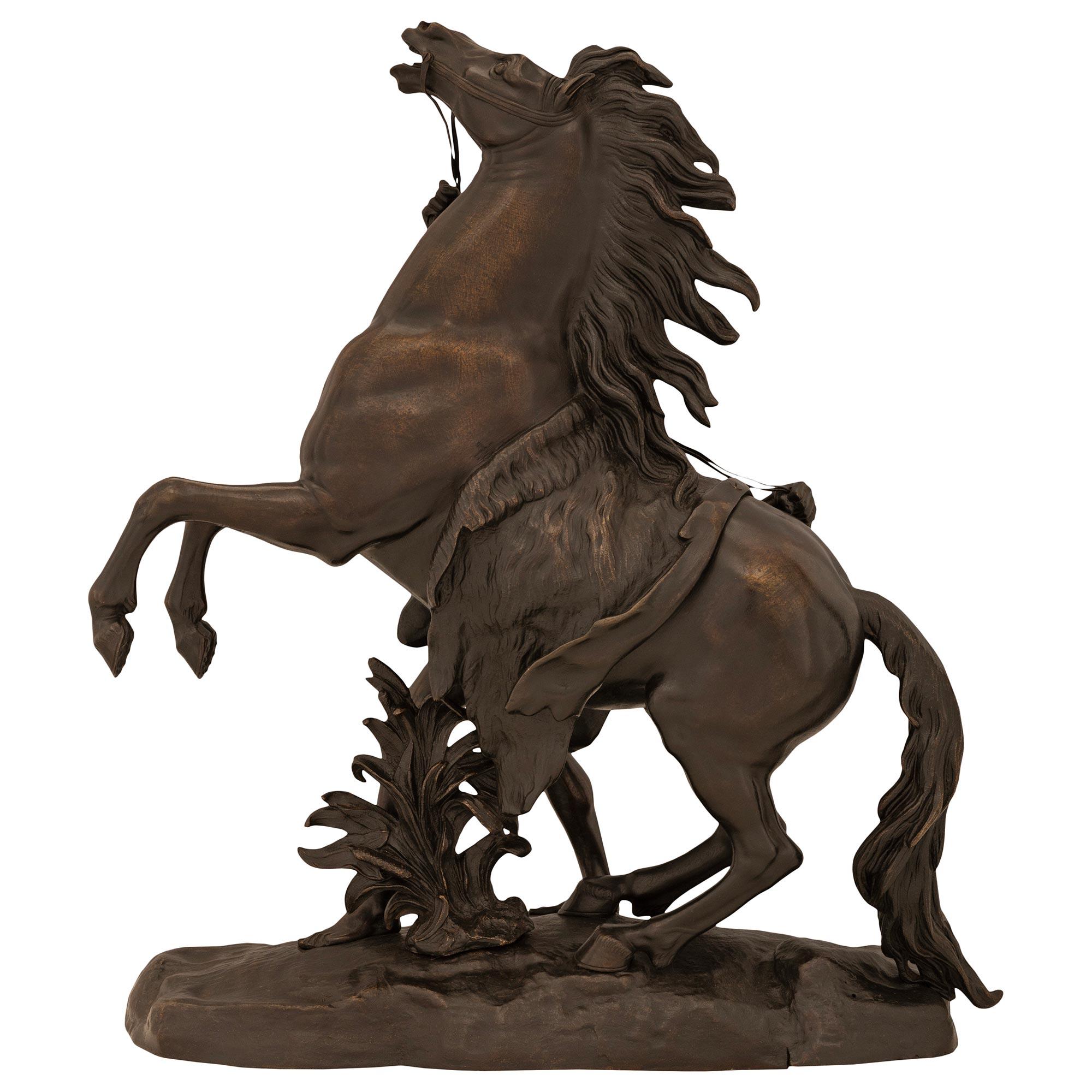French 19th Century Patinated Bronze Statue Of A Horse And Groom For Sale 6