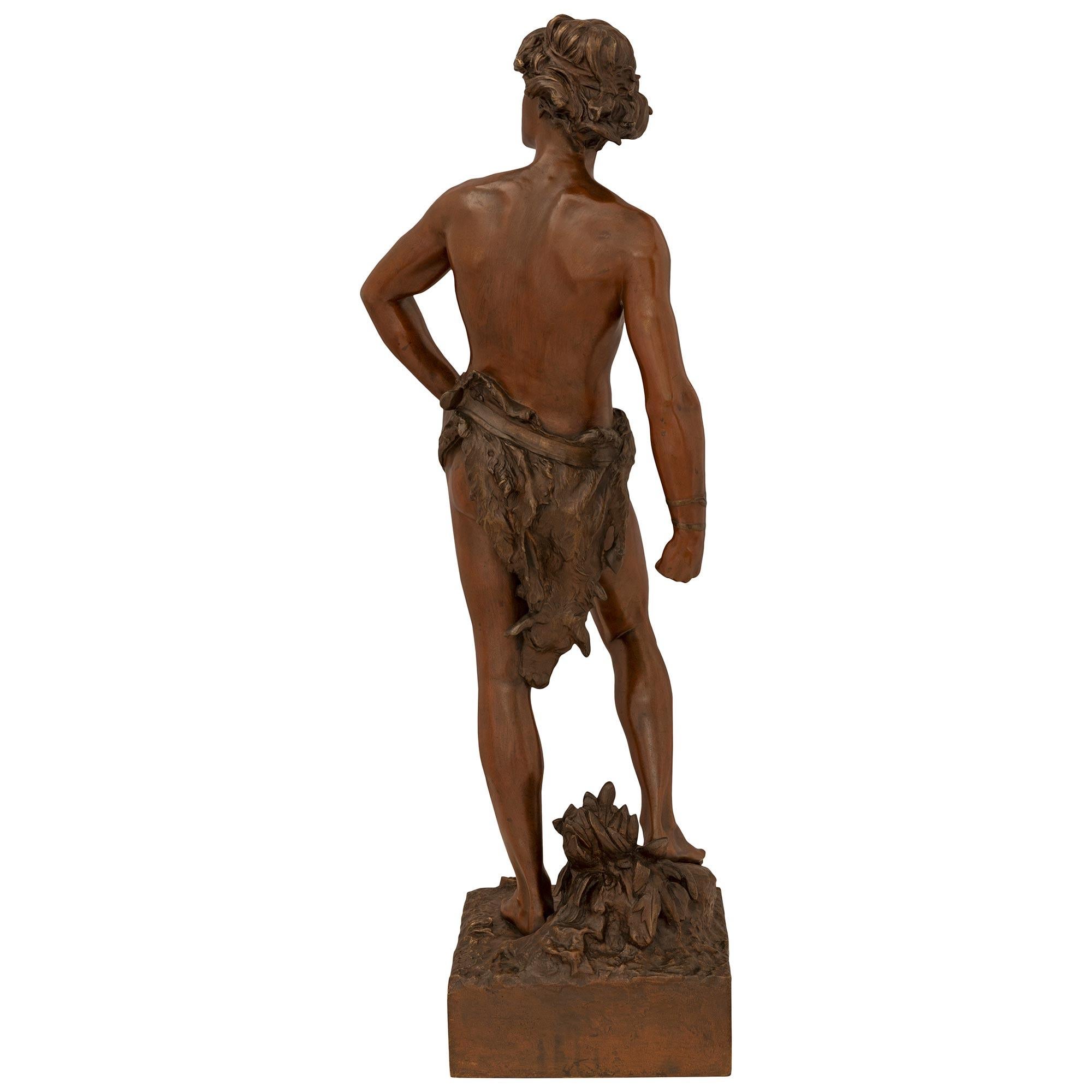 French 19th Century Patinated Bronze Statue Of A Young David Signed A Gaudez For Sale 7
