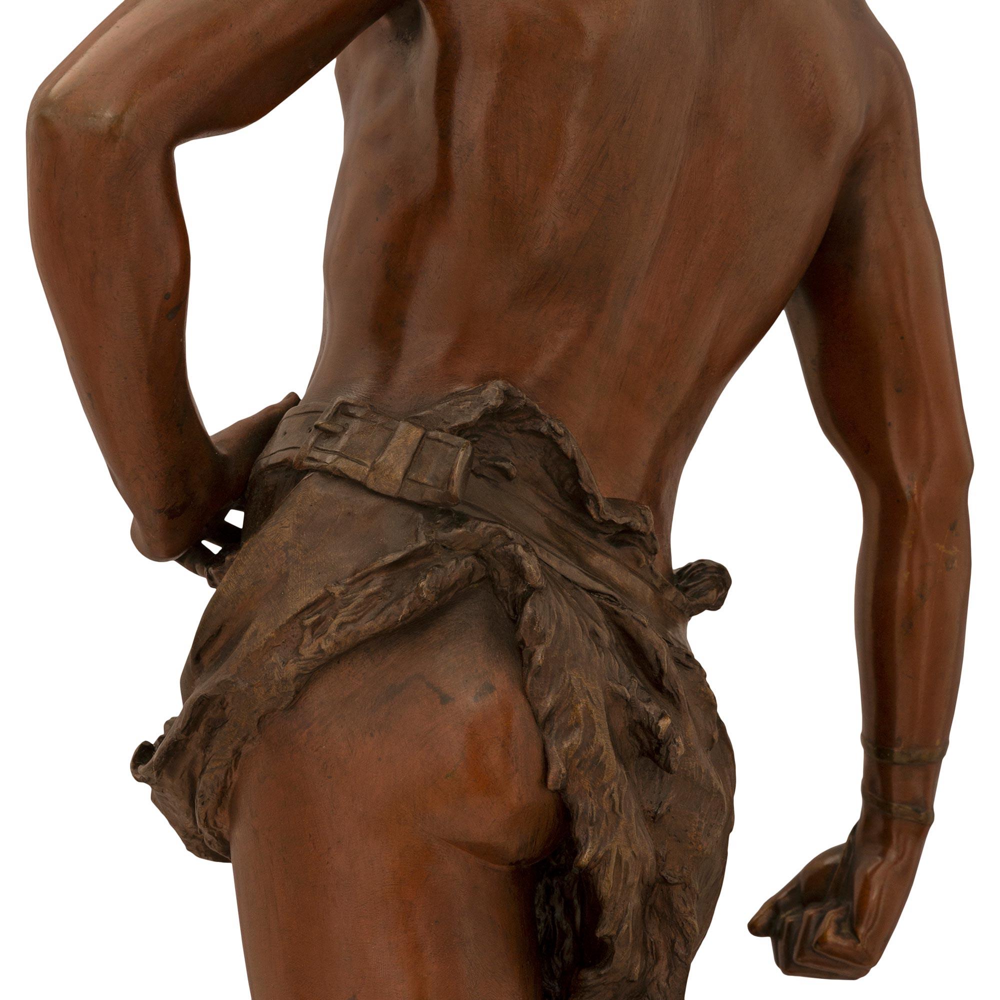 French 19th Century Patinated Bronze Statue Of A Young David Signed A Gaudez For Sale 5