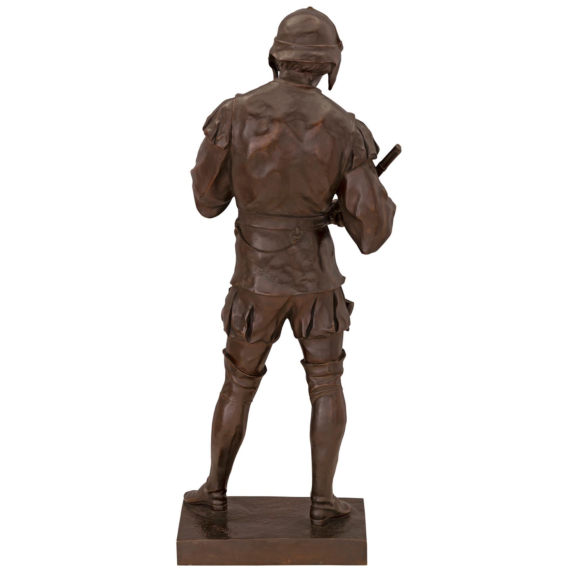 French 19th Century Patinated Bronze Statue of a Young Soldier For Sale 1