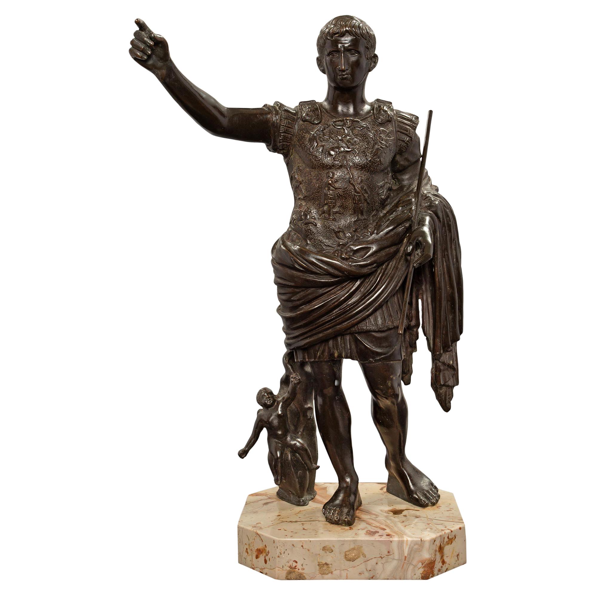 French 19th Century Patinated Bronze Statue of Augustus of Prima Porta For Sale