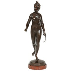 French 19th Century Patinated Bronze Statue of Diana the Huntress