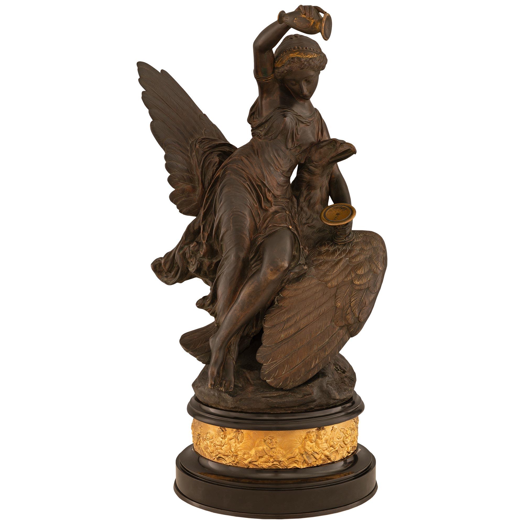 French 19th Century Patinated Bronze Statue of Hebe and the Eagle of Jupiter For Sale 6