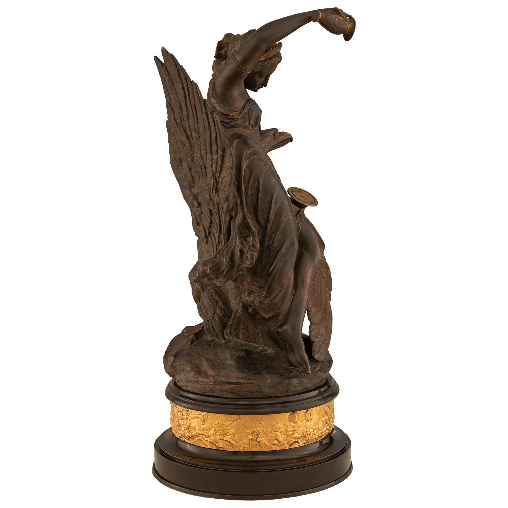 French 19th Century Patinated Bronze Statue of Hebe and the Eagle of Jupiter In Good Condition For Sale In West Palm Beach, FL