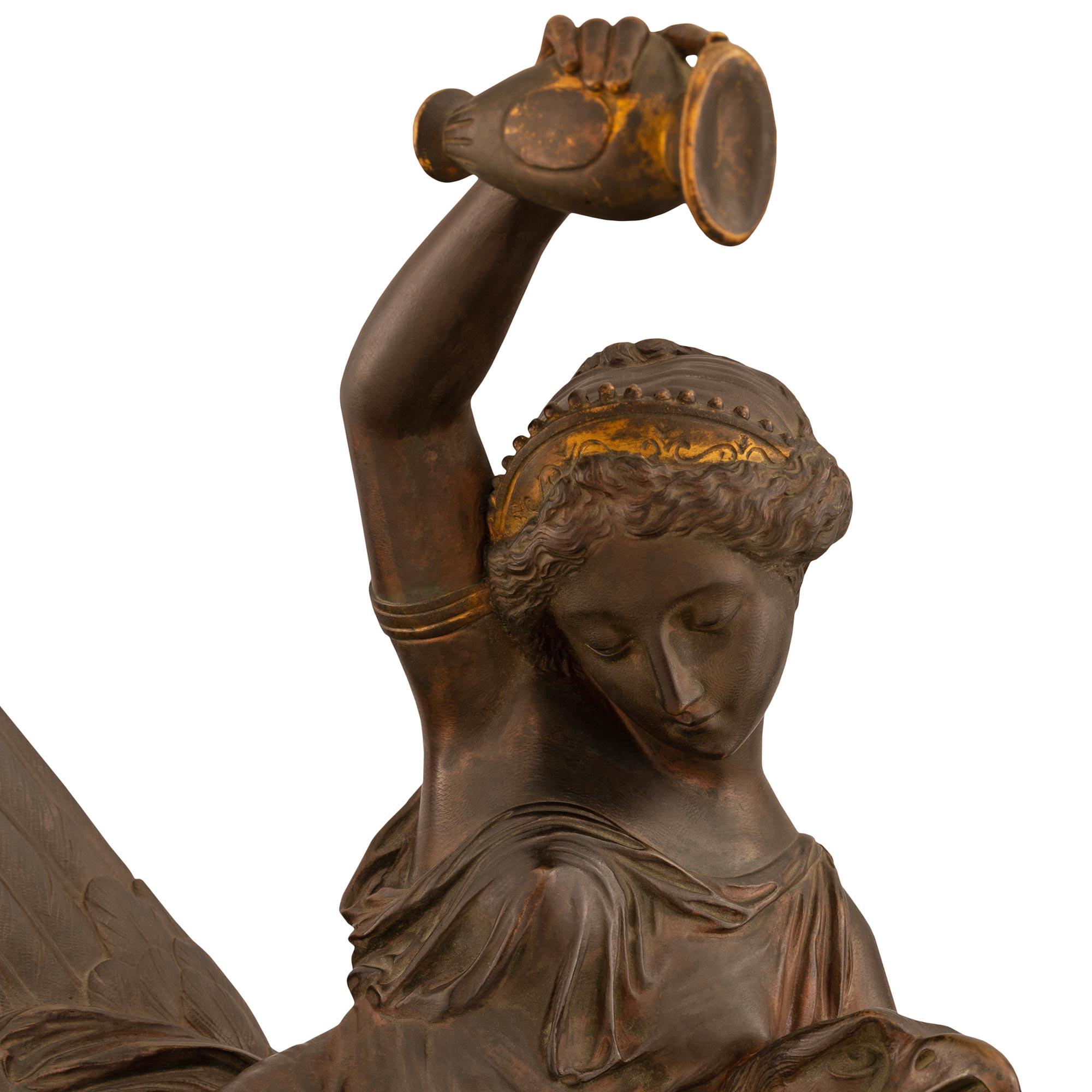 Ormolu French 19th Century Patinated Bronze Statue of Hebe and the Eagle of Jupiter For Sale