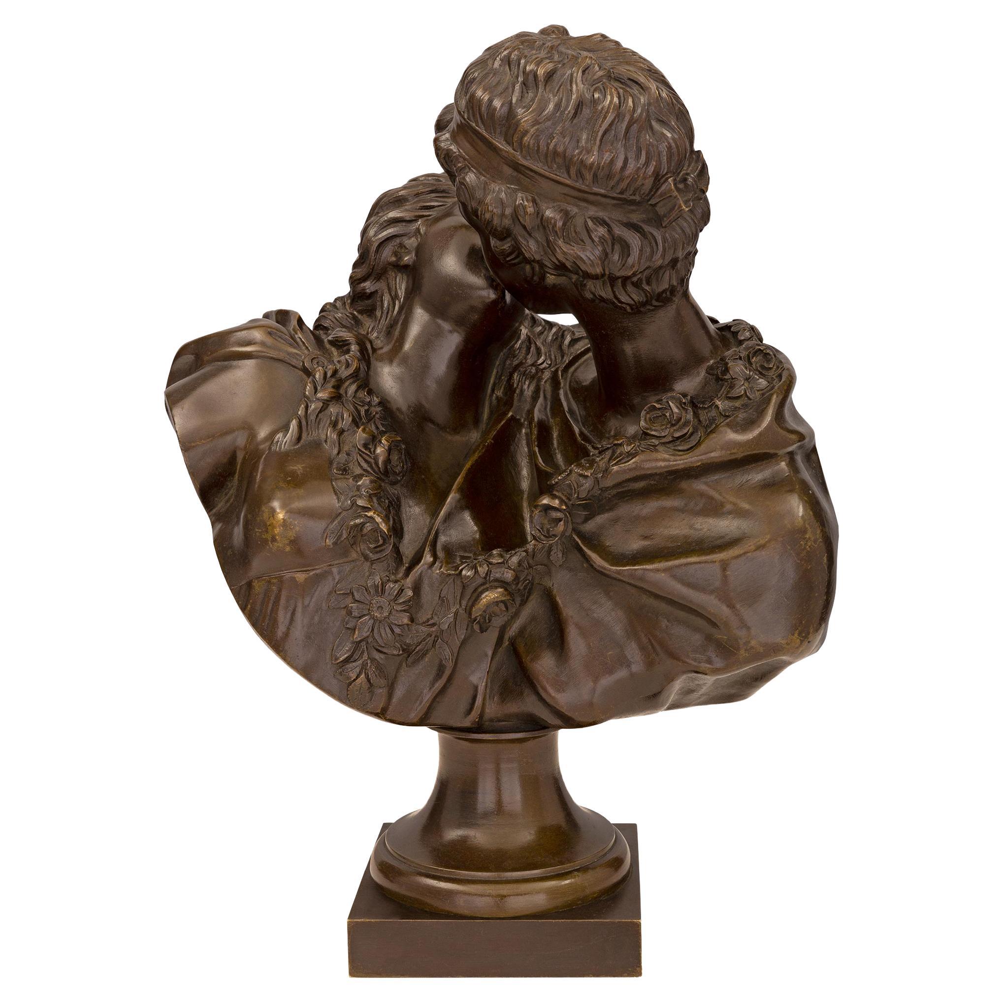 French 19th Century Patinated Bronze Statue of Le Baiser Donné For Sale