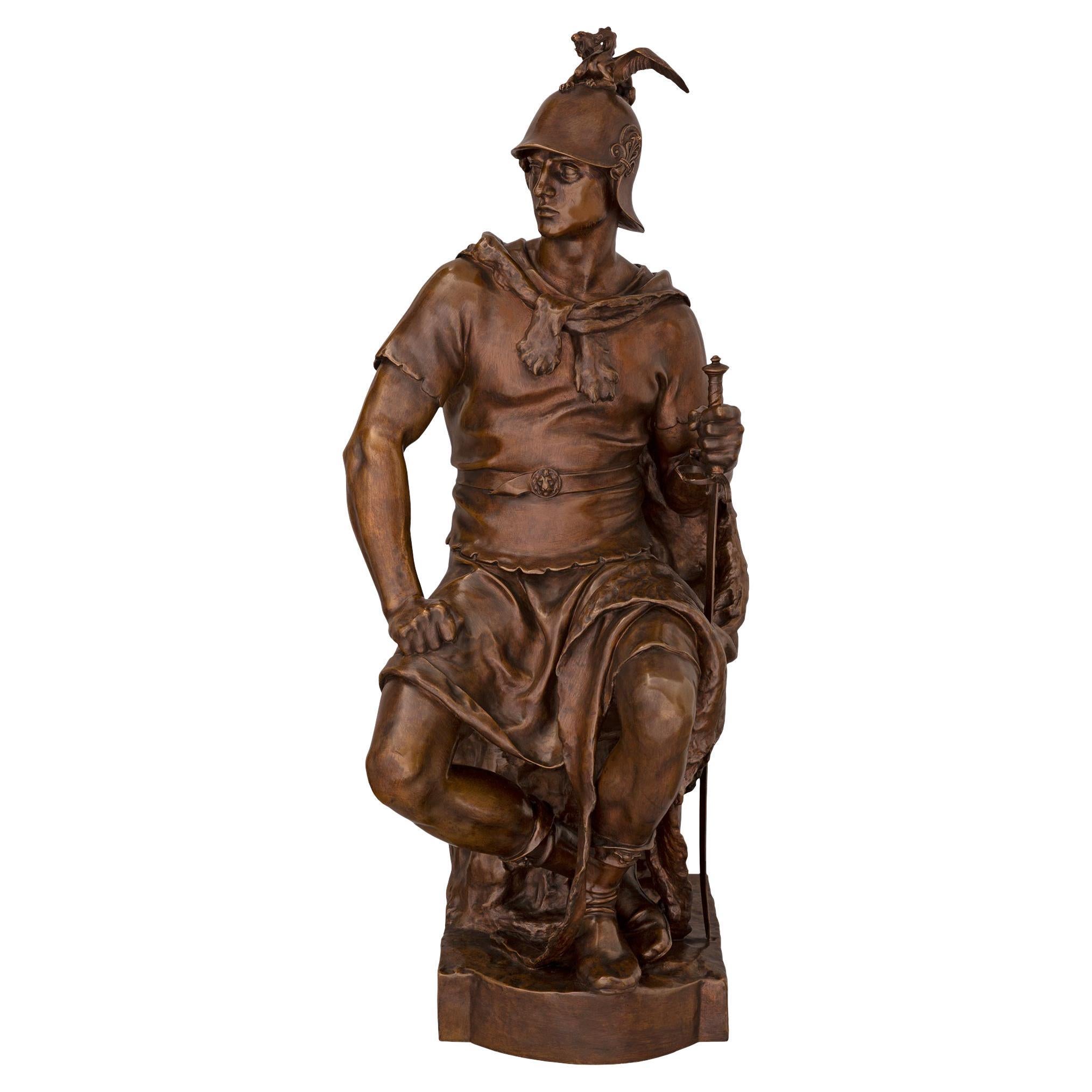 Französische Statue aus patinierter Bronze des 19. Jahrhunderts, signiert P. Dubois und F. Barbedienne