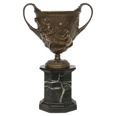 French 19th Century Patinated Bronze Tazza on a Black Belgium Marble Base
