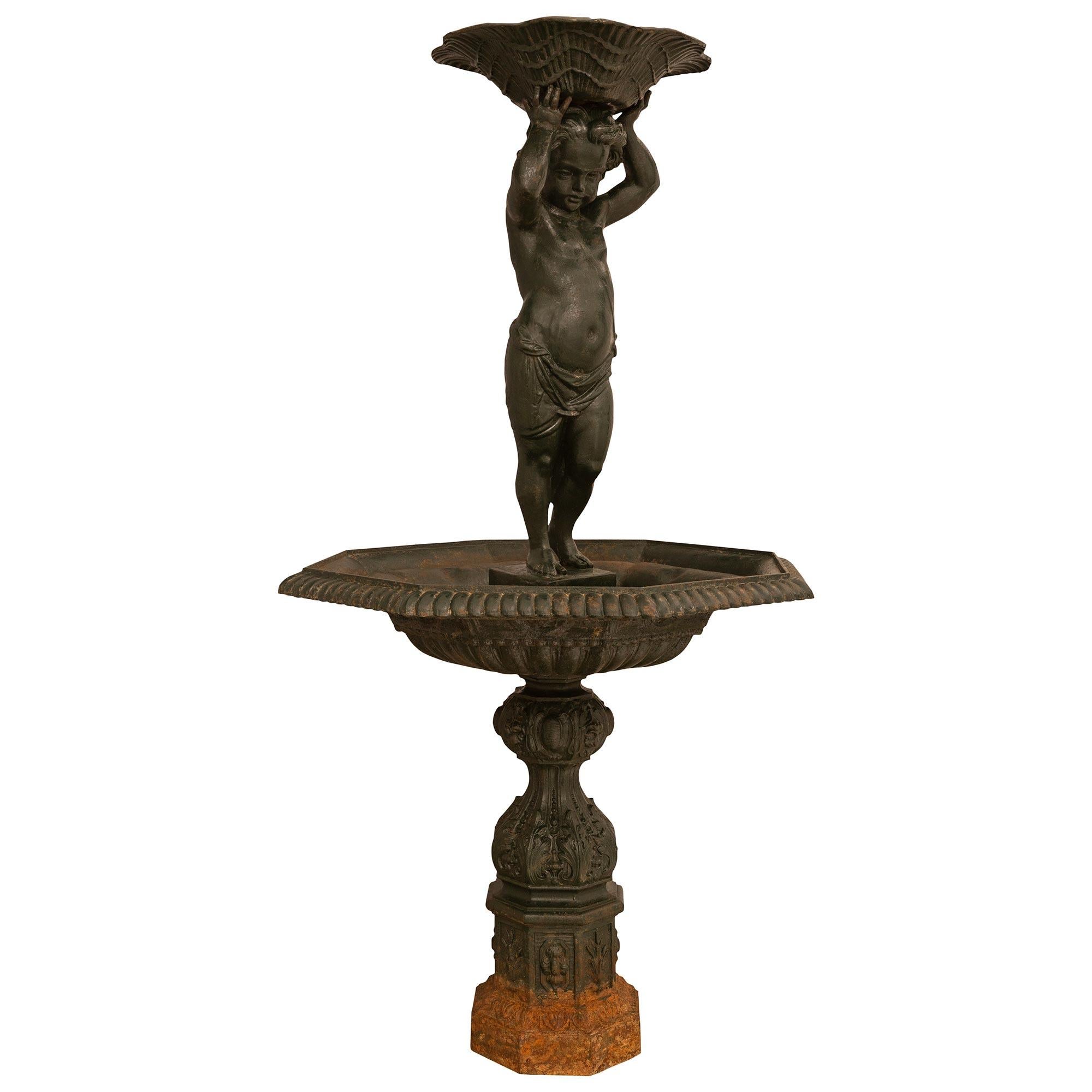 French 19th Century Patinated Cast Iron Fountain, Signed Salin Fondeur In Good Condition For Sale In West Palm Beach, FL