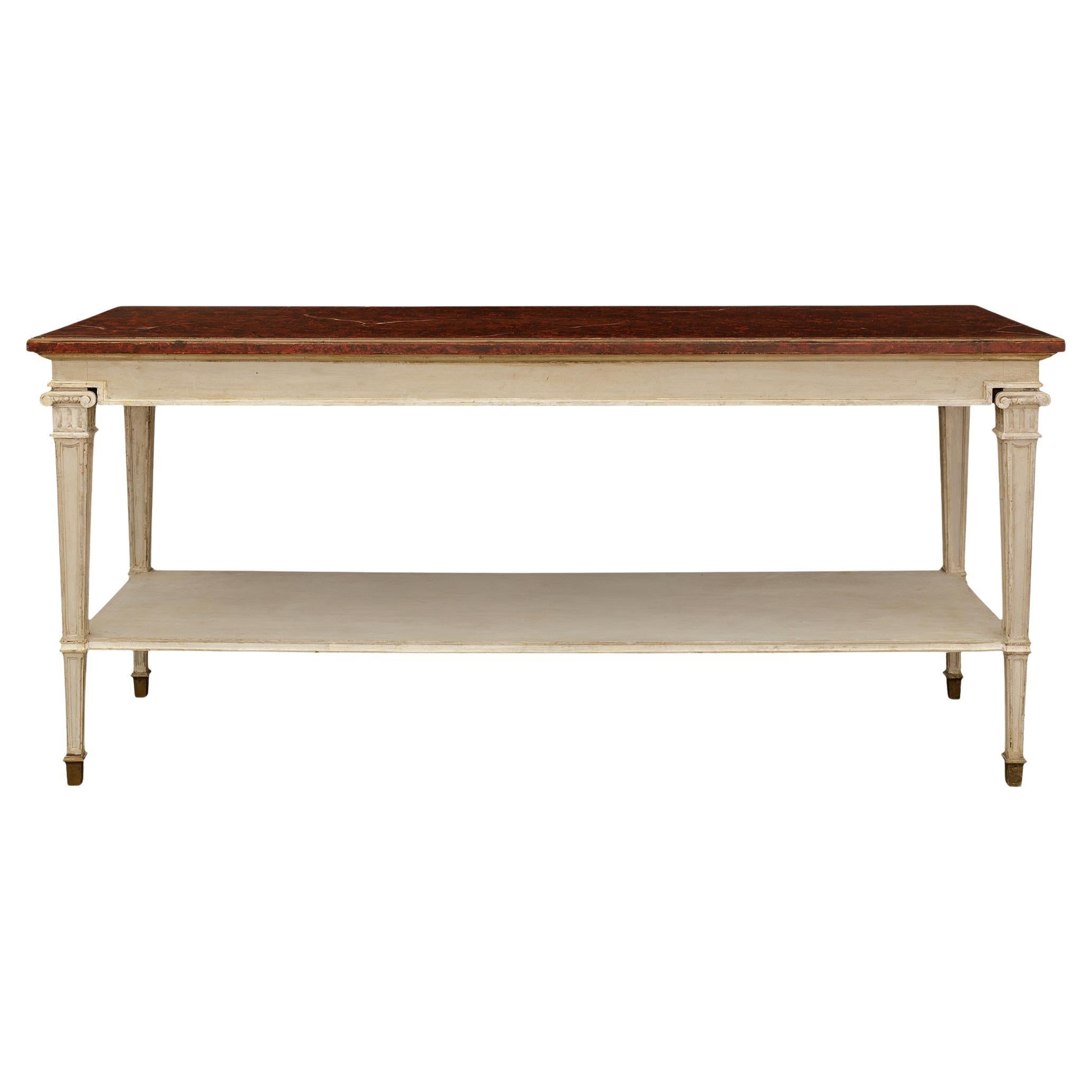 Mesa de centro/servicio francesa del siglo XIX de madera patinada y mármol de imitación en venta