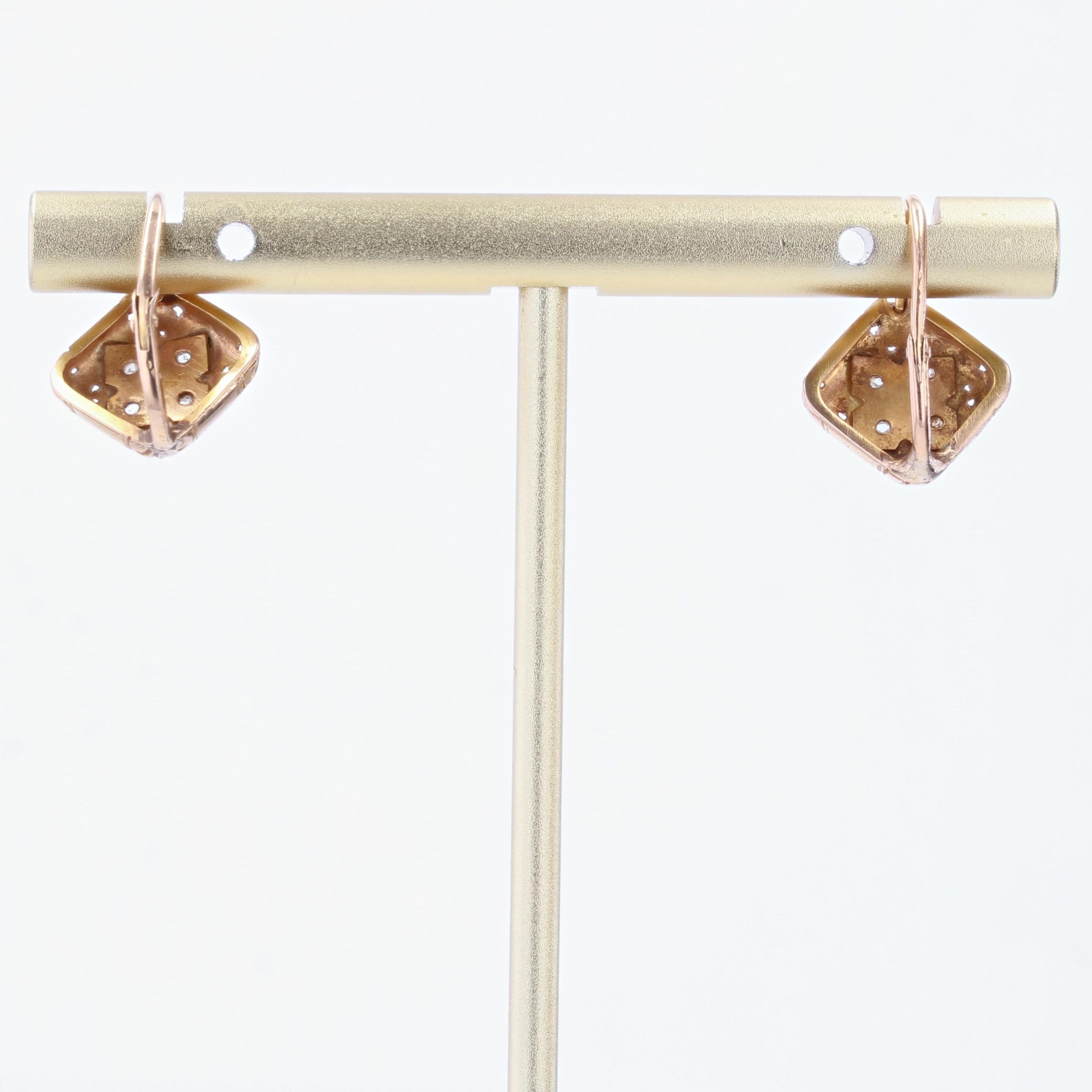 Boucles d'oreilles en or rose 18 carats avec perles et diamants du 19ème siècle en vente 1