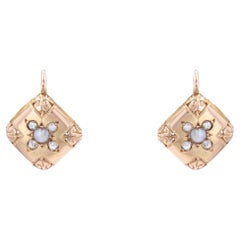 French 19th Century Pearl Diamonds 18 Karat Rose Gold Lever, Back Earrings