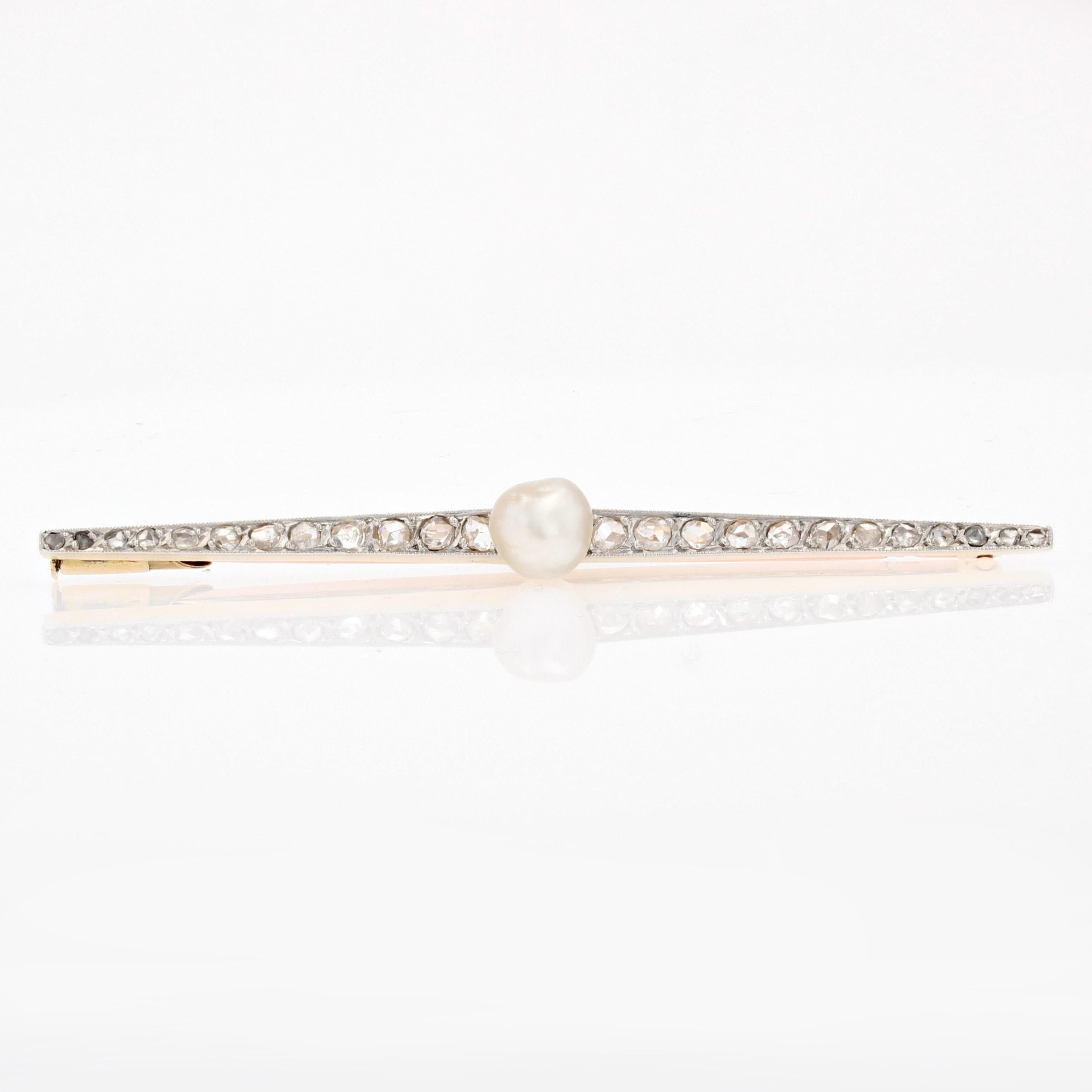French, 19th Century Pearl Diamonds Yellow Gold Platinum Charles Templier Brooch In Good Condition For Sale In Poitiers, FR