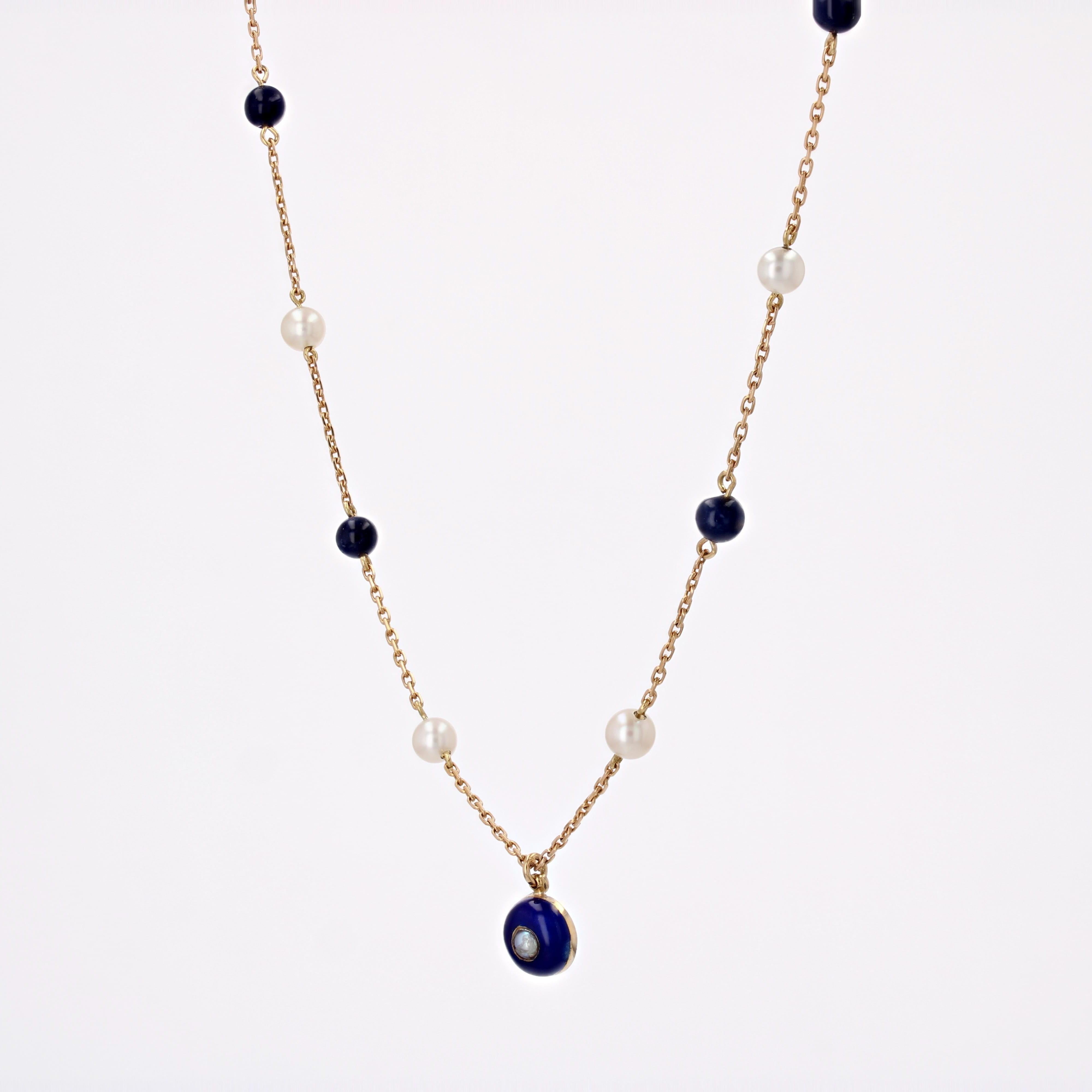 Napoleon III French 19th Century Pearls, Lapis Lazuli, Enamel and Gold Necklace