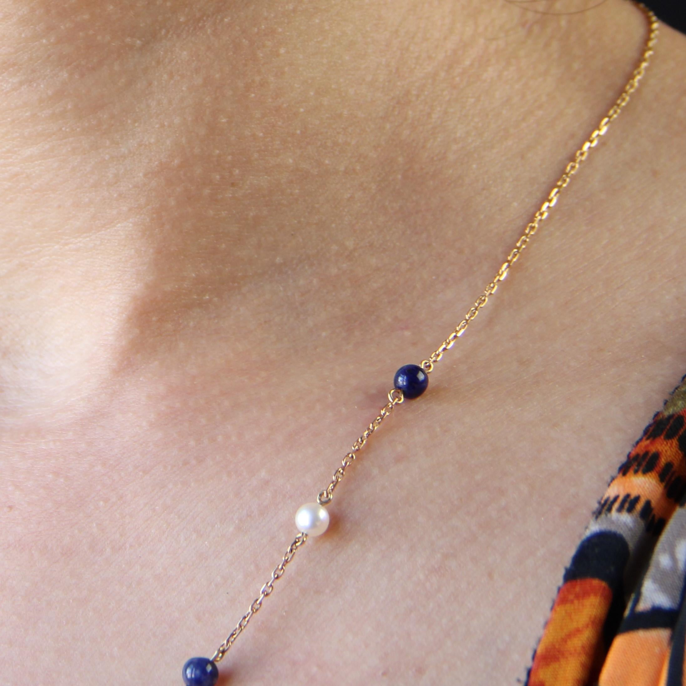 French 19th Century Pearls, Lapis Lazuli, Enamel and Gold Necklace In New Condition In Poitiers, FR