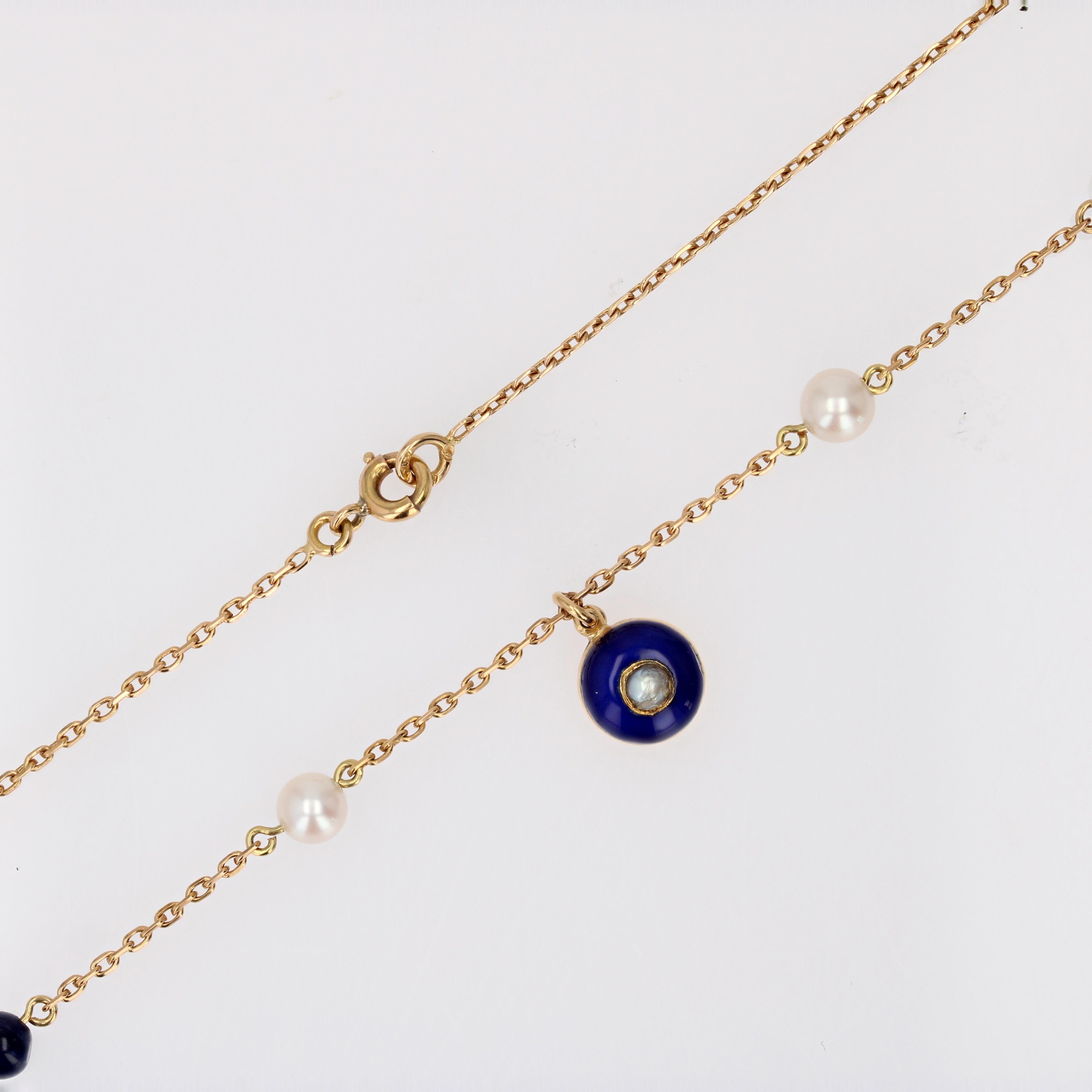 French 19th Century Pearls, Lapis Lazuli, Enamel and Gold Necklace 1