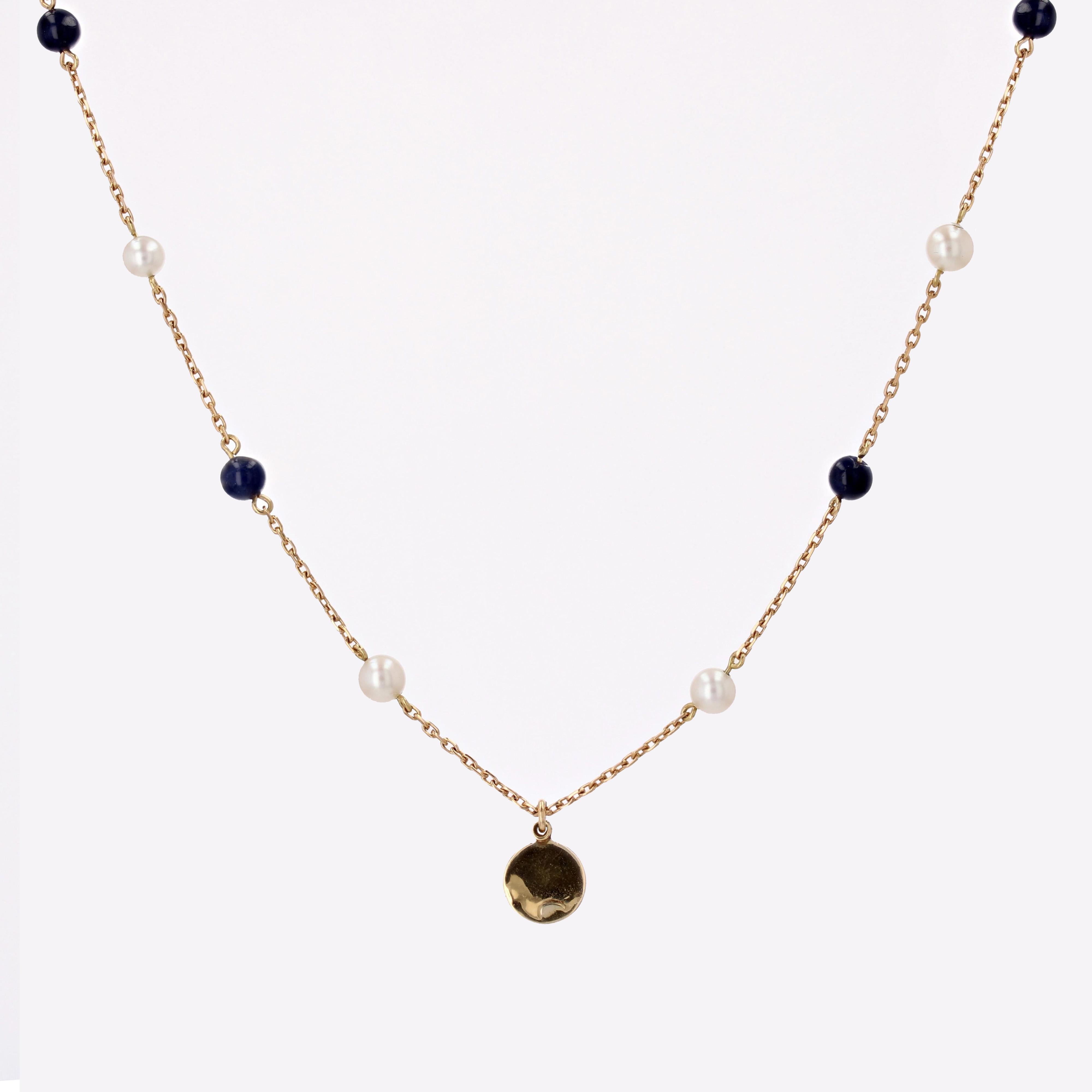 French 19th Century Pearls, Lapis Lazuli, Enamel and Gold Necklace 3