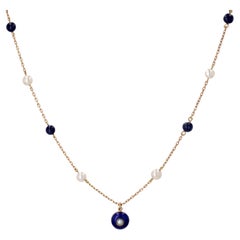 French 19th Century Pearls, Lapis Lazuli, Enamel and Gold Necklace
