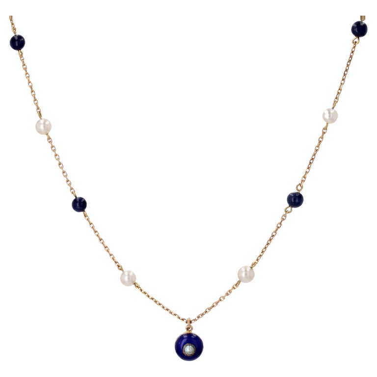 French 19th Century Pearls, Lapis Lazuli, Enamel and Gold Necklace at  1stDibs | 19th century necklace, french necklace, french pearls