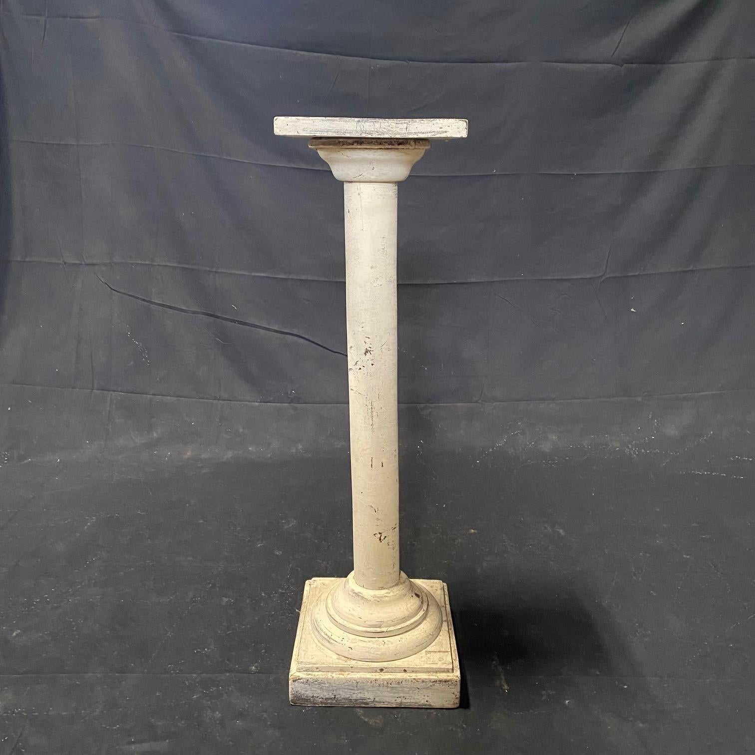 Rustic  French 19th Century Pedestal Wood Plant Stand or Column with Original Paint For Sale