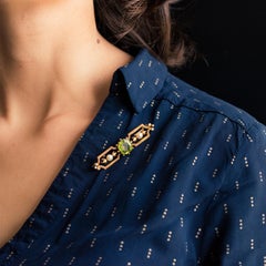 French 19th Century Peridot Natural Pearl 18 Karat Yellow Gold Brooch