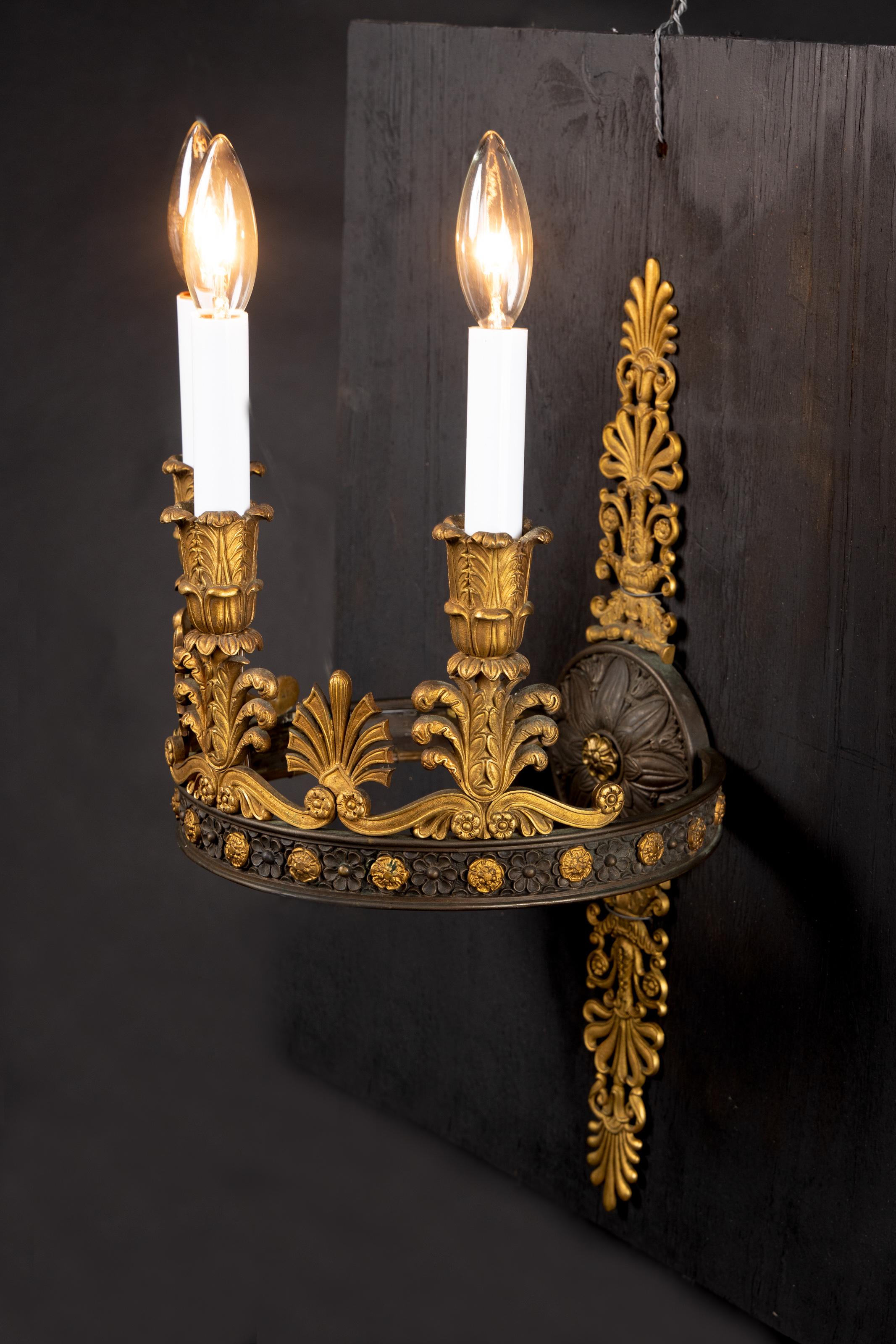 French 19th Century Period First Empire Patinated Bronze and Bronze Sconces For Sale 2