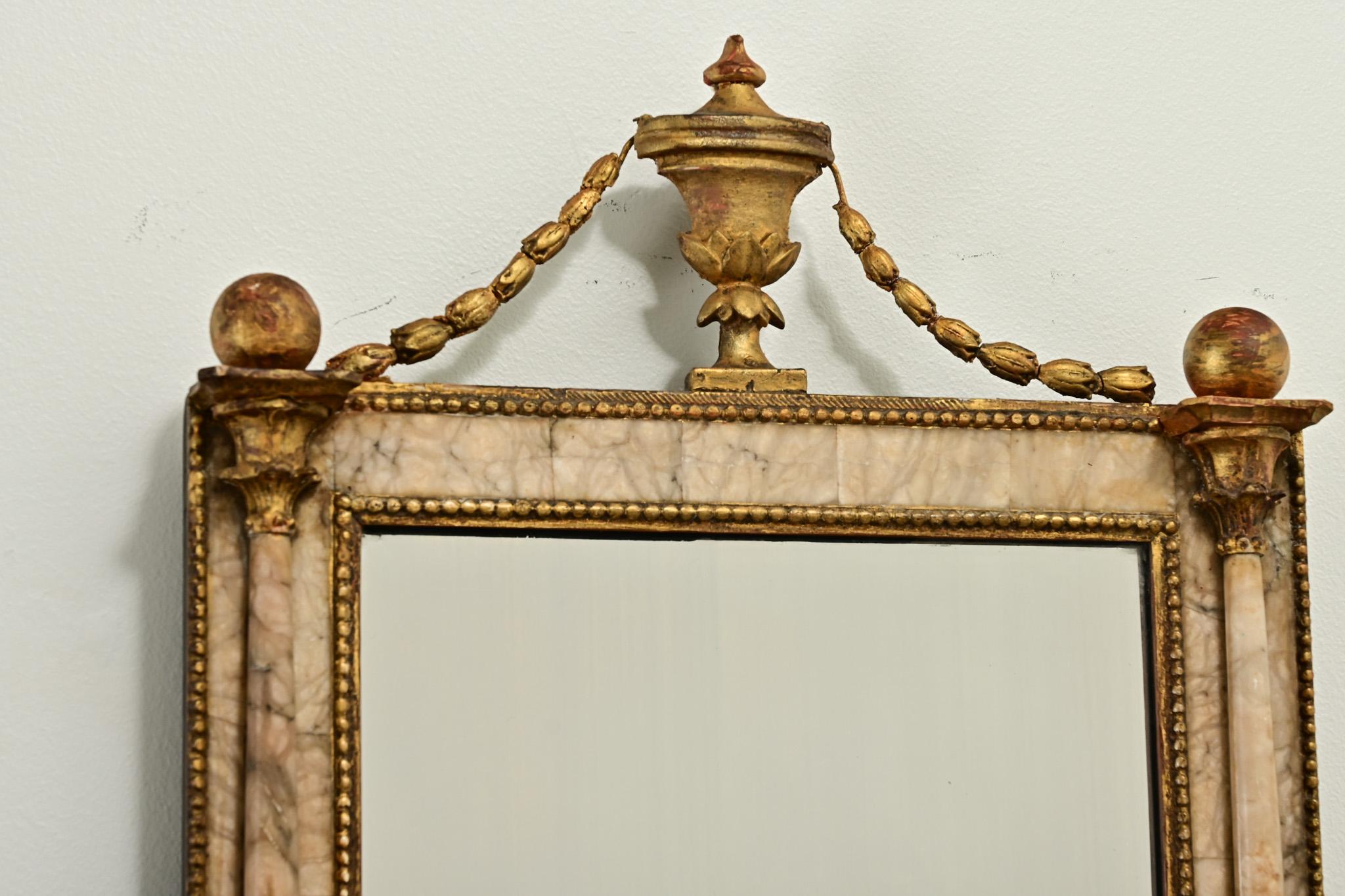 Metalwork French 19th Century Petite Alabaster Mirror