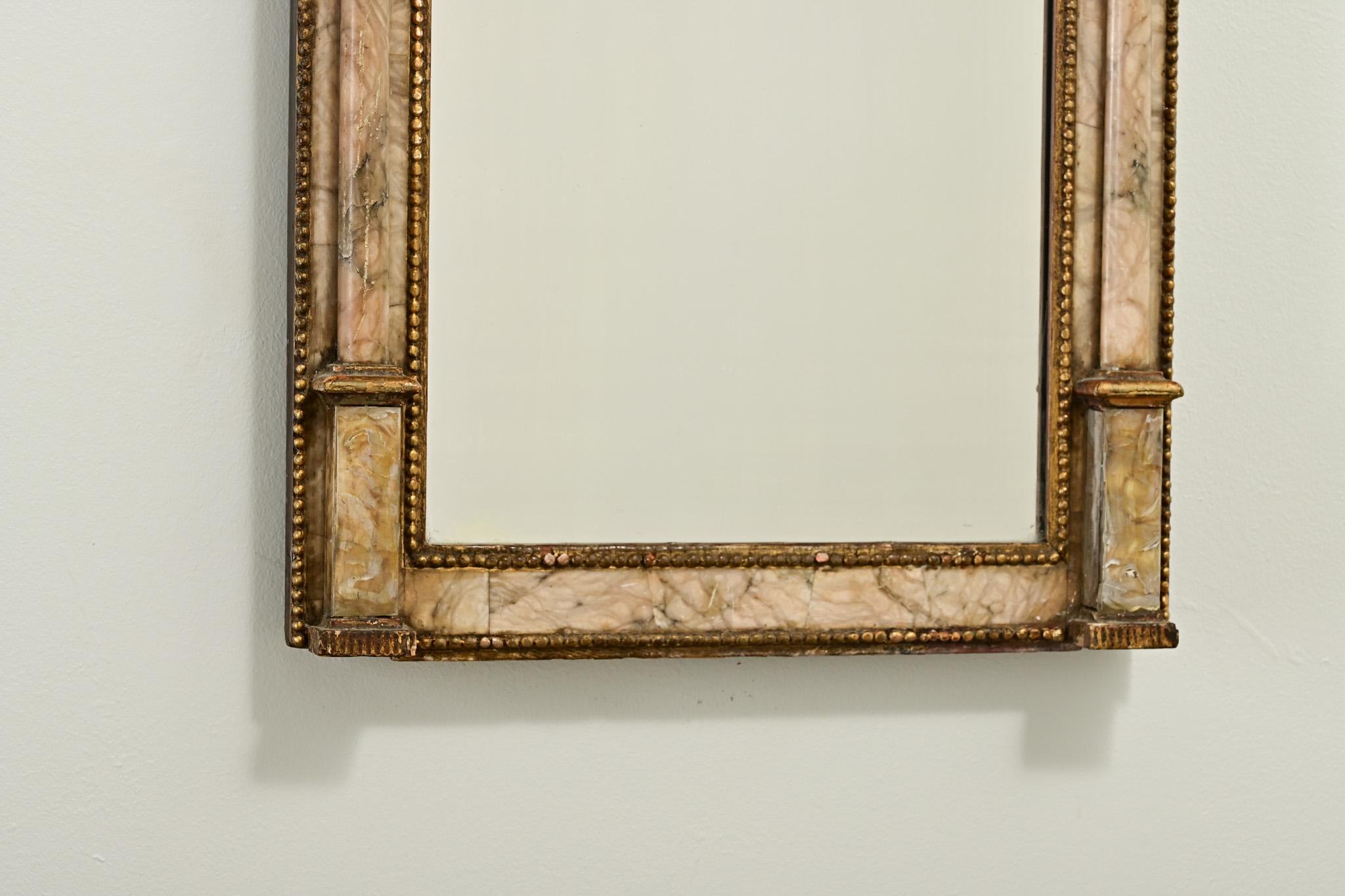 French 19th Century Petite Alabaster Mirror In Good Condition In Baton Rouge, LA