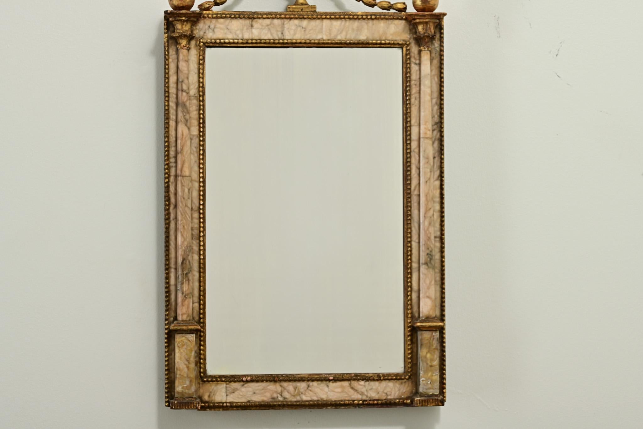 Brass French 19th Century Petite Alabaster Mirror For Sale