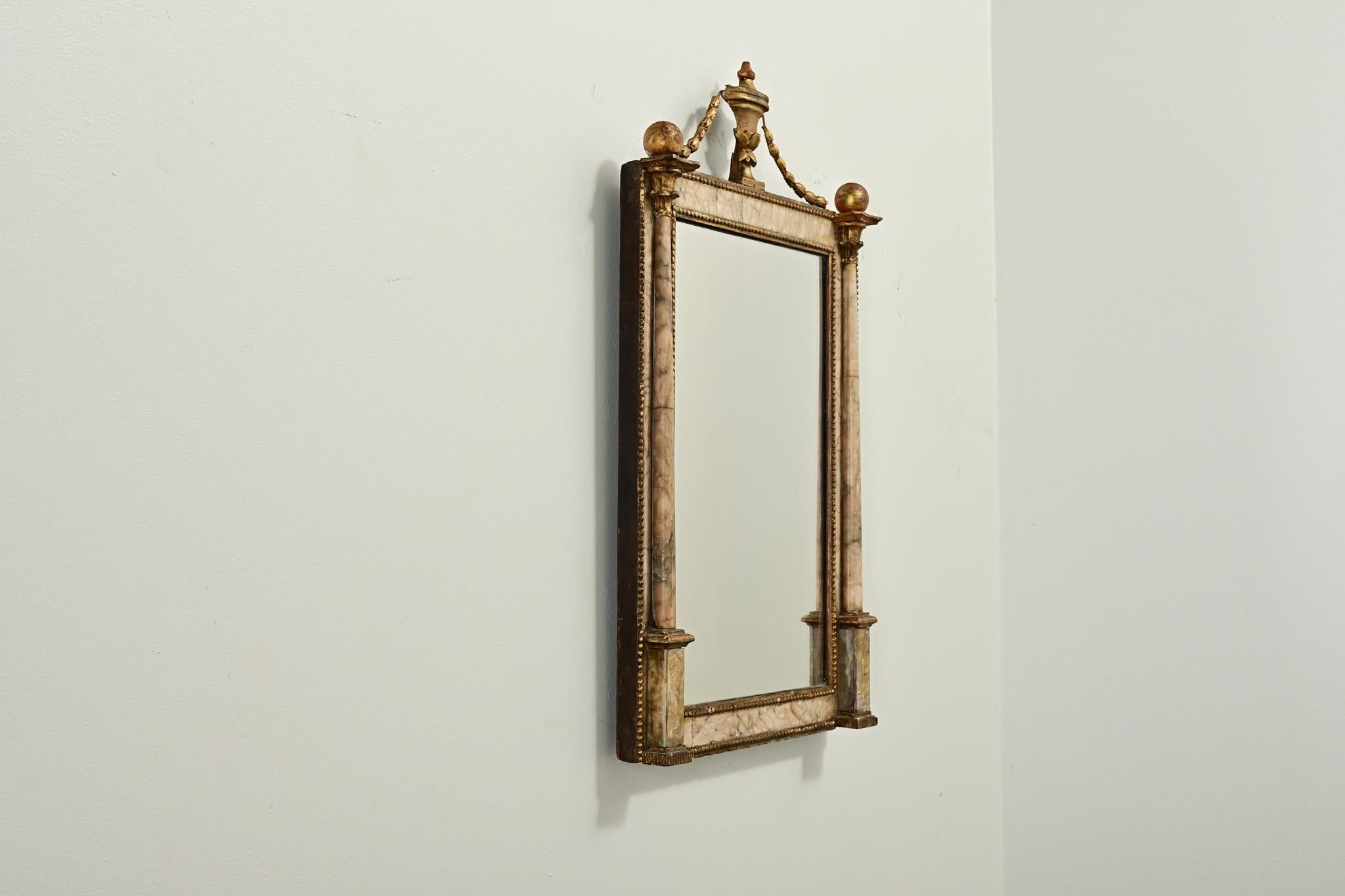 French 19th Century Petite Alabaster Mirror 1
