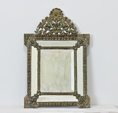 French 19th Century Petite Brass Cushion Mirror