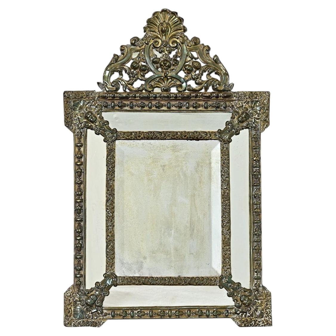 French 19th Century Petite Brass Cushion Mirror For Sale