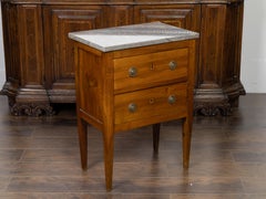 French 19th Century Petite Commode with Grey Marble Top and Two Drawers