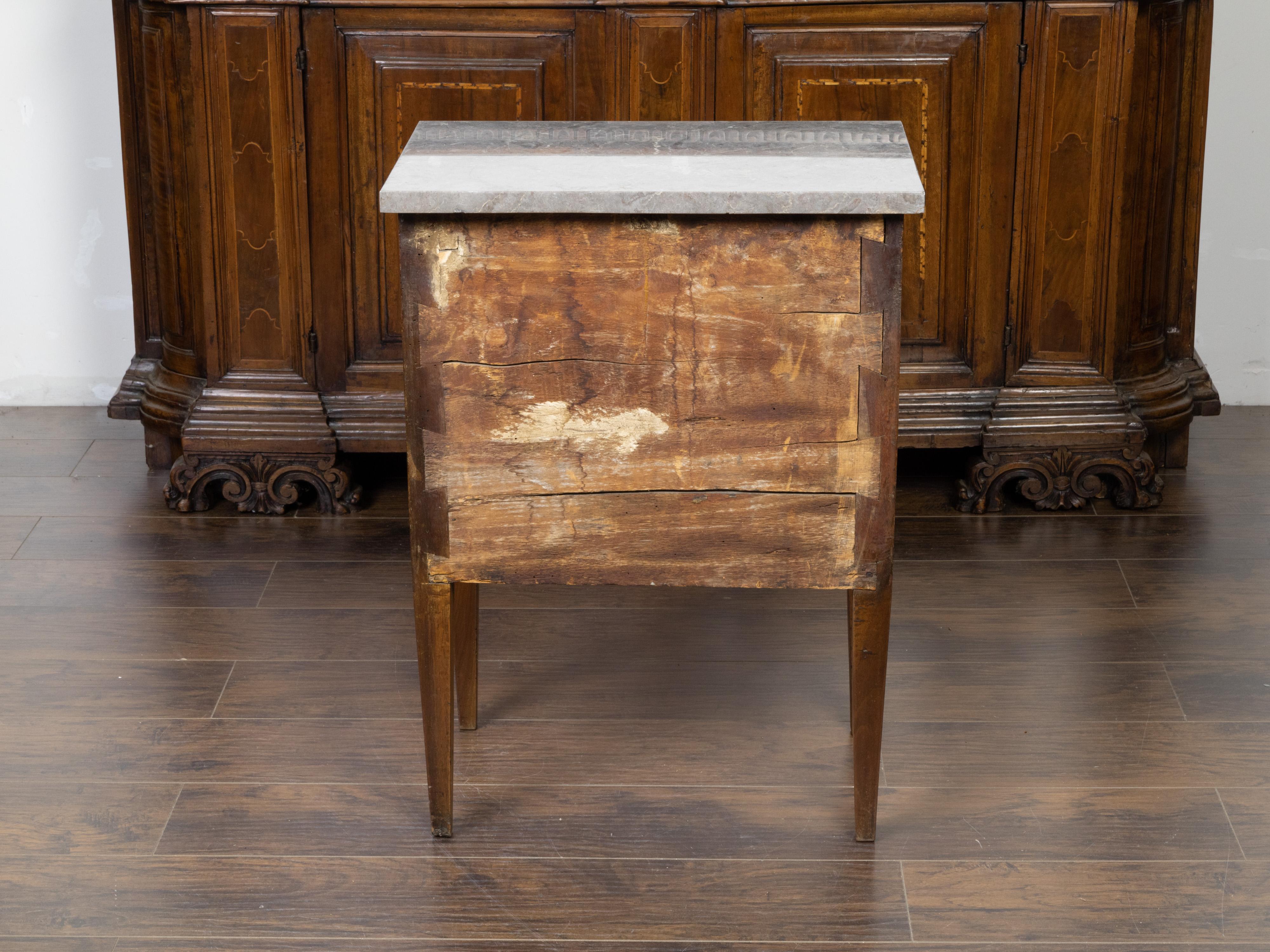French 19th Century Petite Commode with Grey Marble Top and Two Drawers In Good Condition For Sale In Atlanta, GA