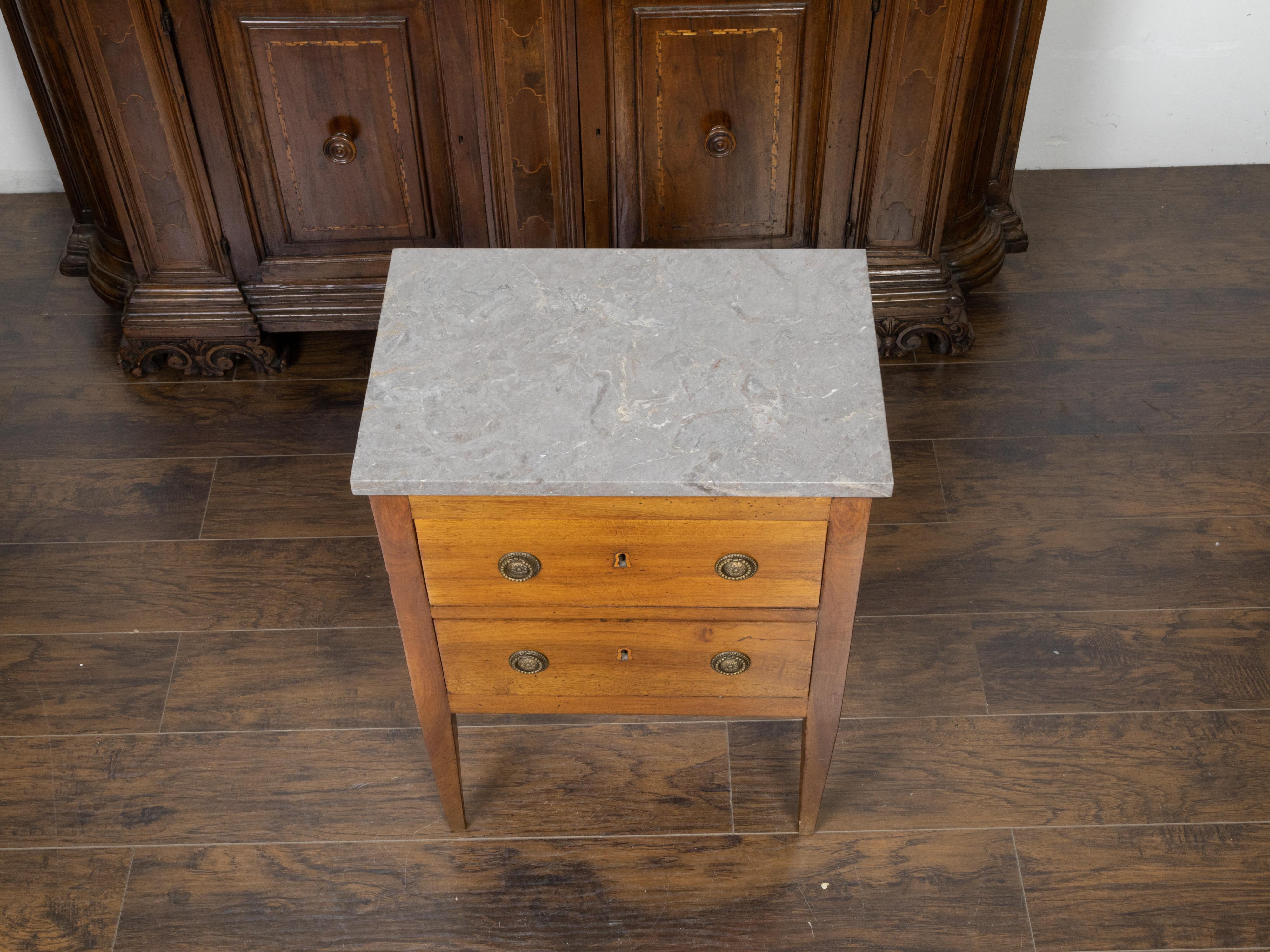 French 19th Century Petite Commode with Grey Marble Top and Two Drawers For Sale 3