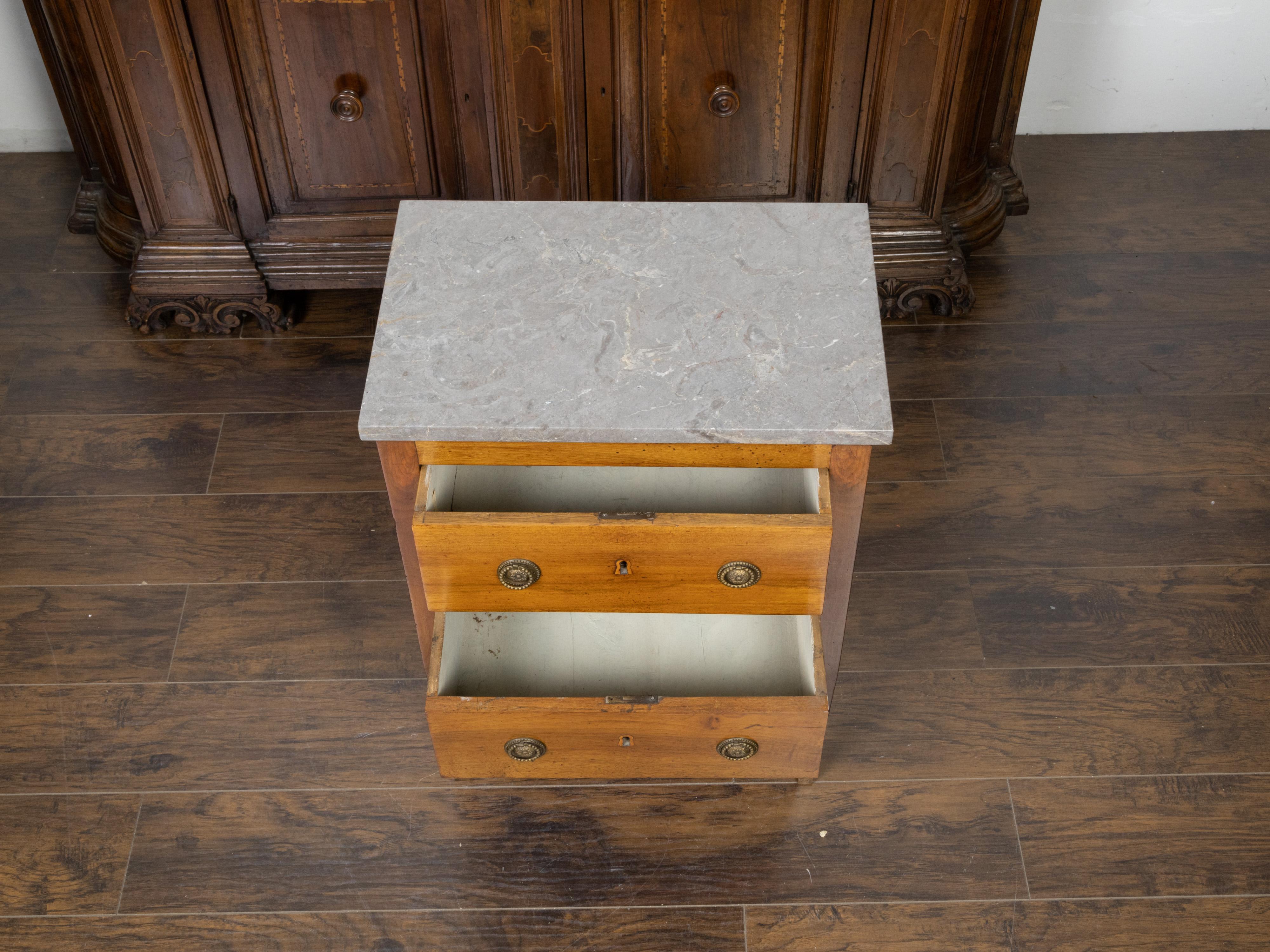 French 19th Century Petite Commode with Grey Marble Top and Two Drawers For Sale 4