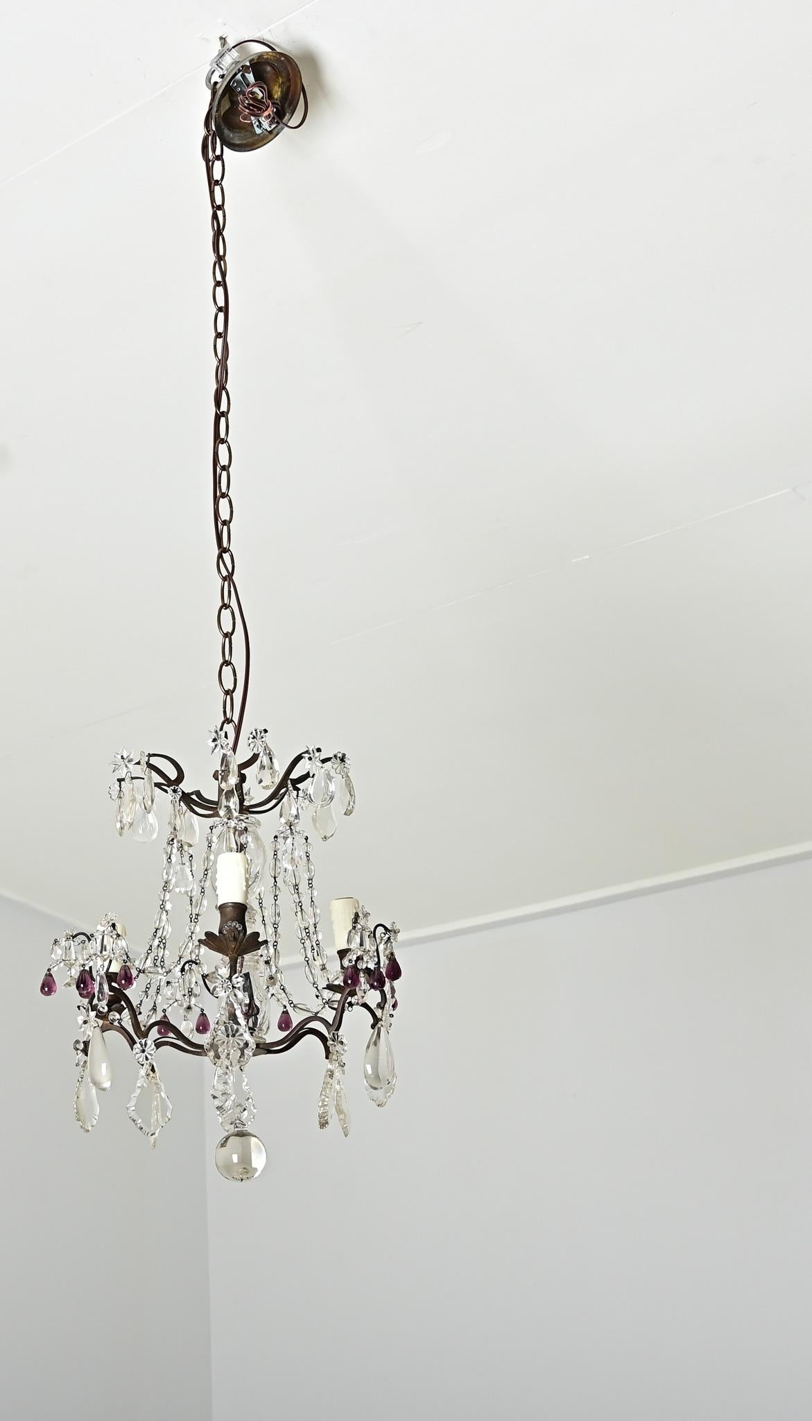 Belle Époque Lampadario francese in cristallo Petite del XIX secolo in vendita