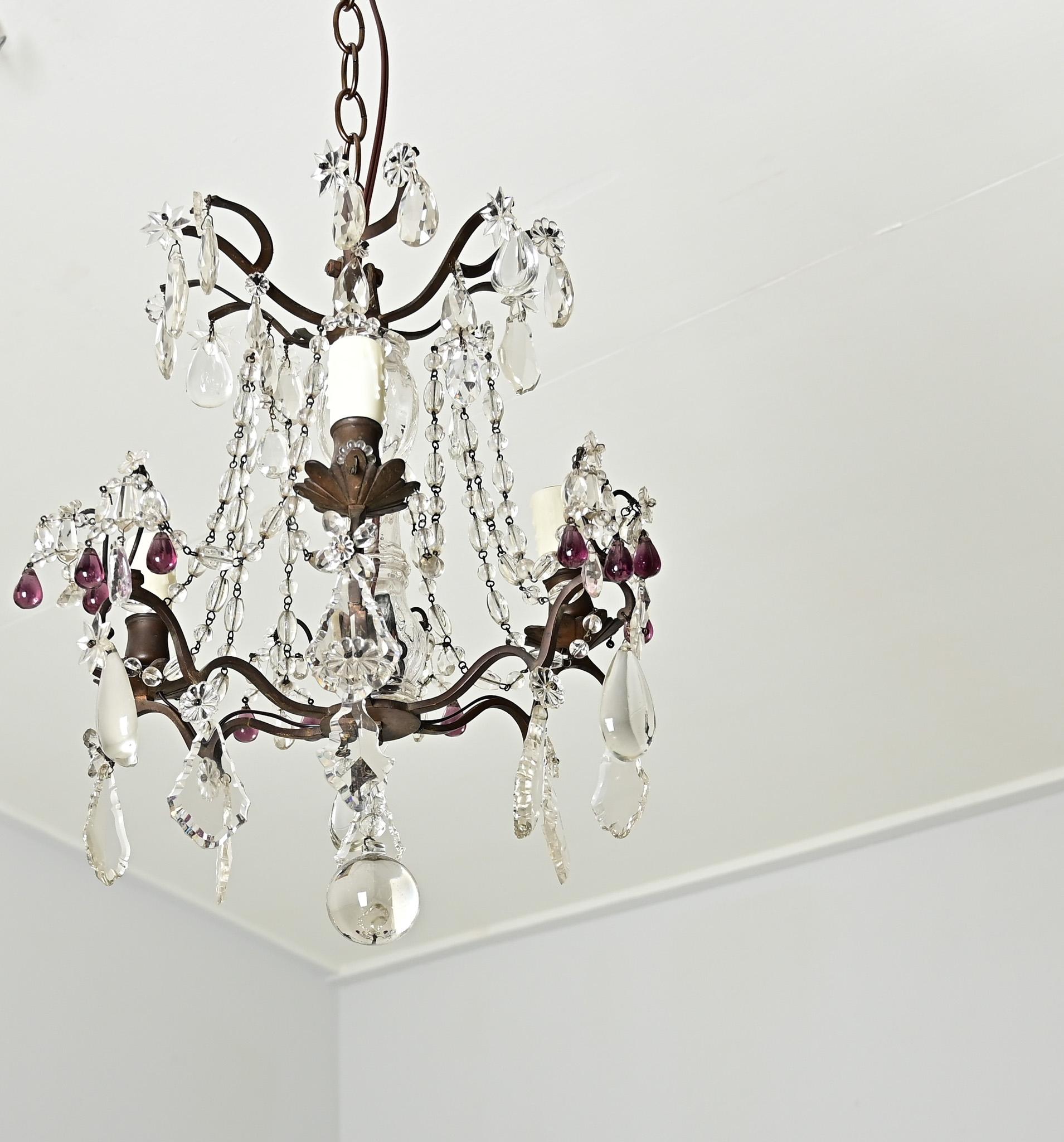 Francese Lampadario francese in cristallo Petite del XIX secolo in vendita