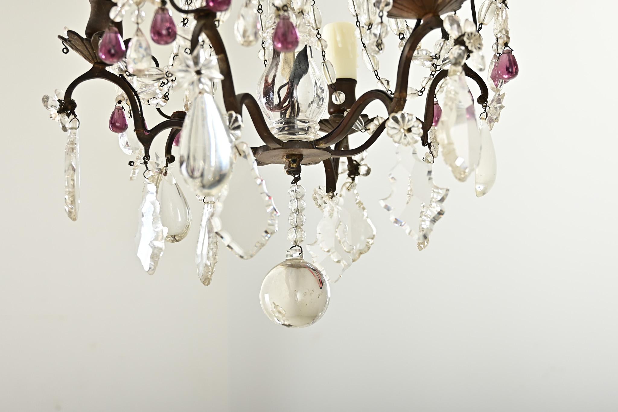 Calco Lampadario francese in cristallo Petite del XIX secolo in vendita